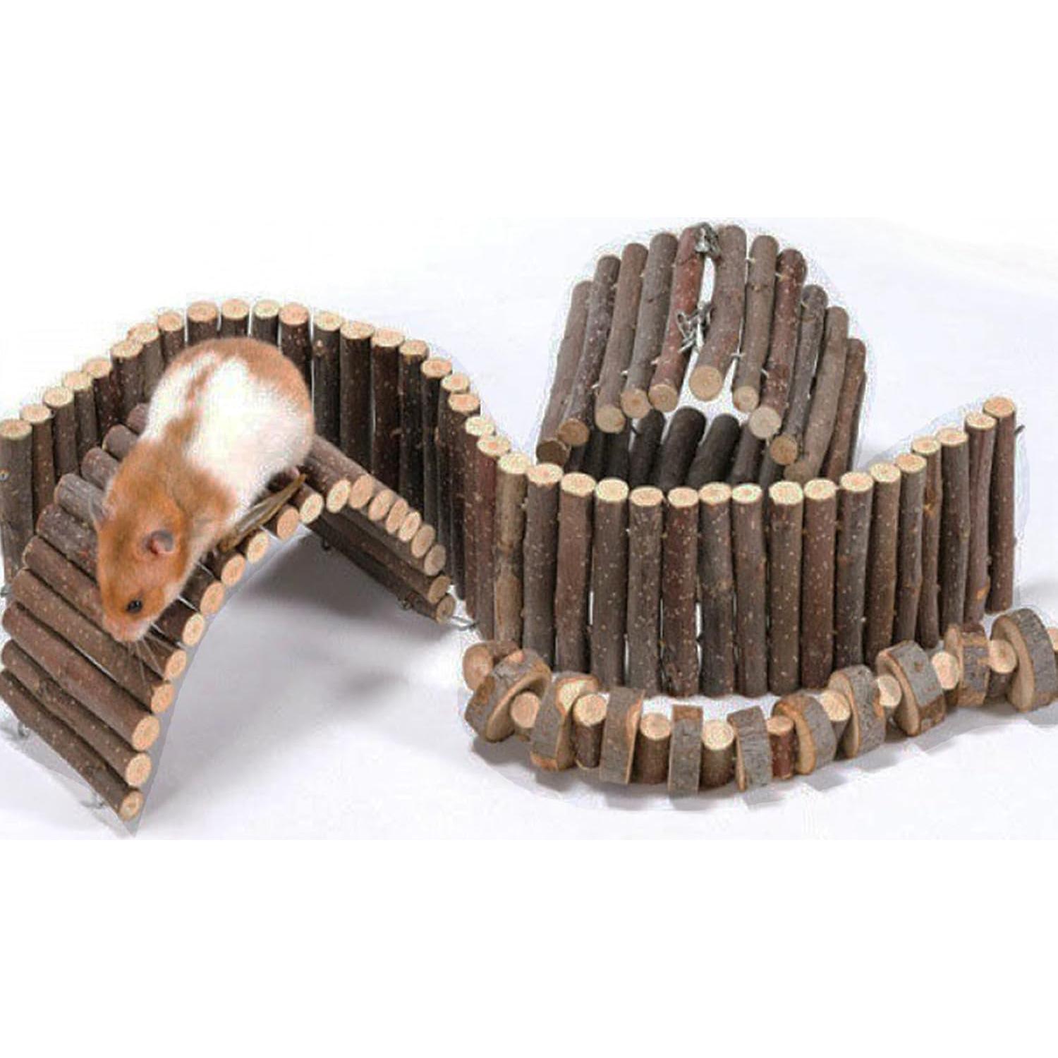Puente de Escalera de Madera Natural para Hámster y Mascotas