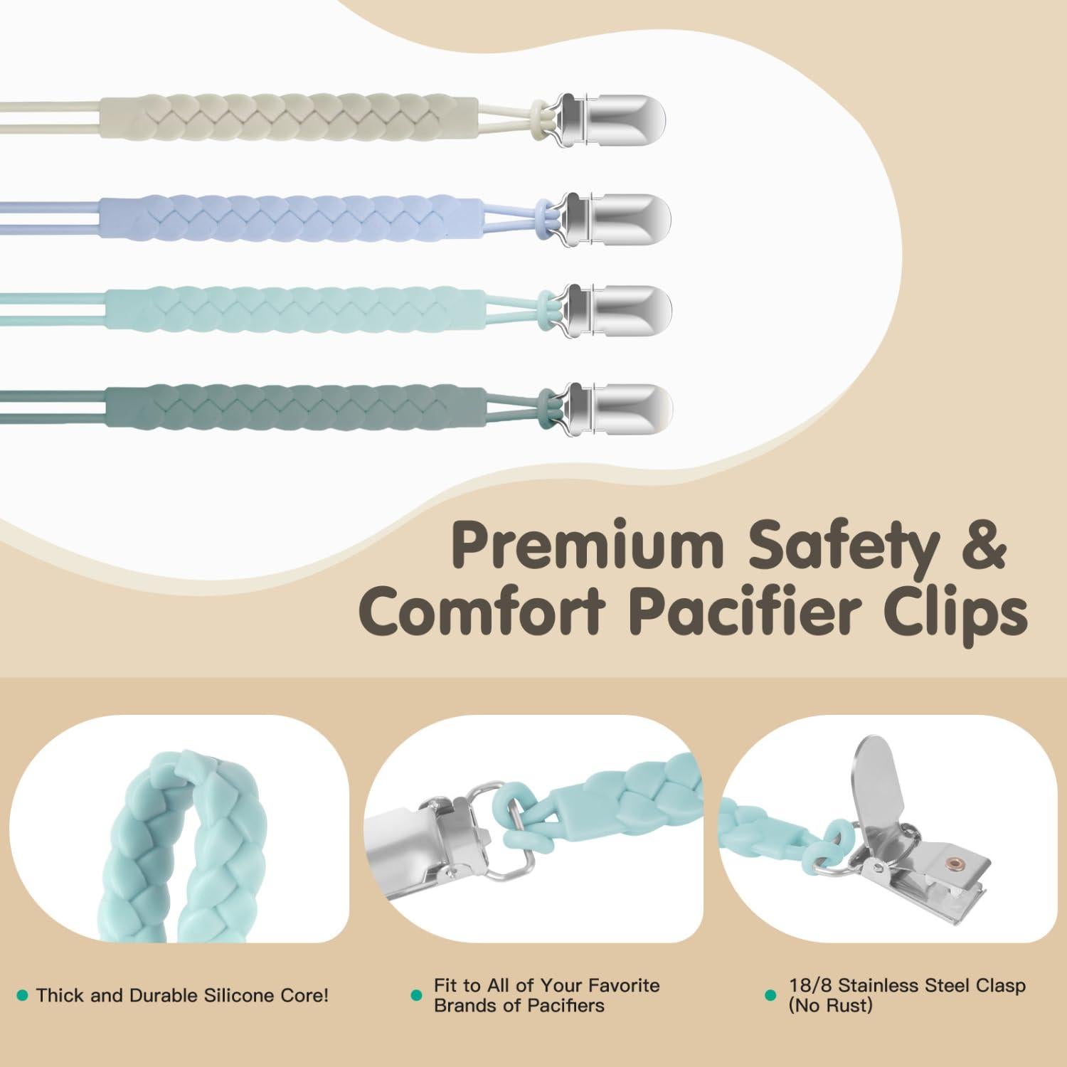 Clip de Chupete de Silicona TenderBabe - Paquete de 6 Neutrales