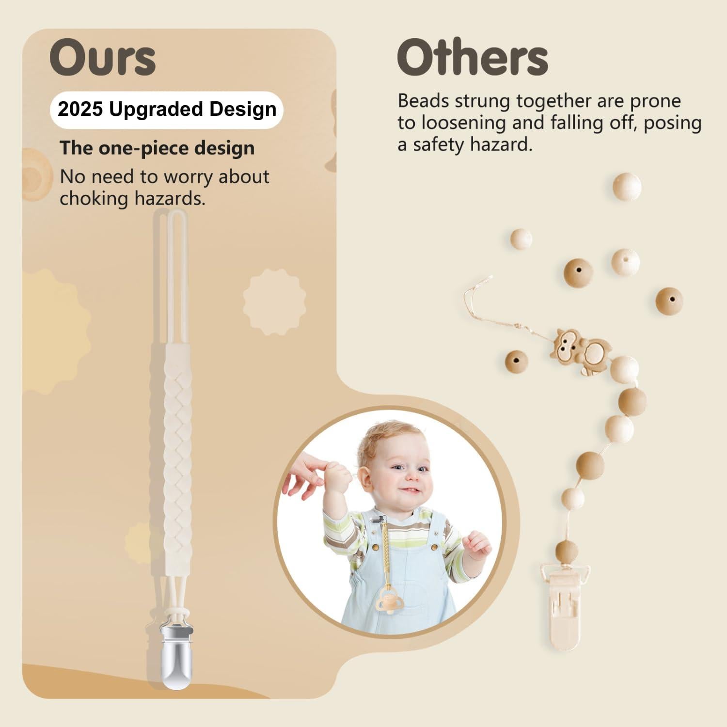 Clip de Chupete de Silicona TenderBabe - Paquete de 6 Neutrales