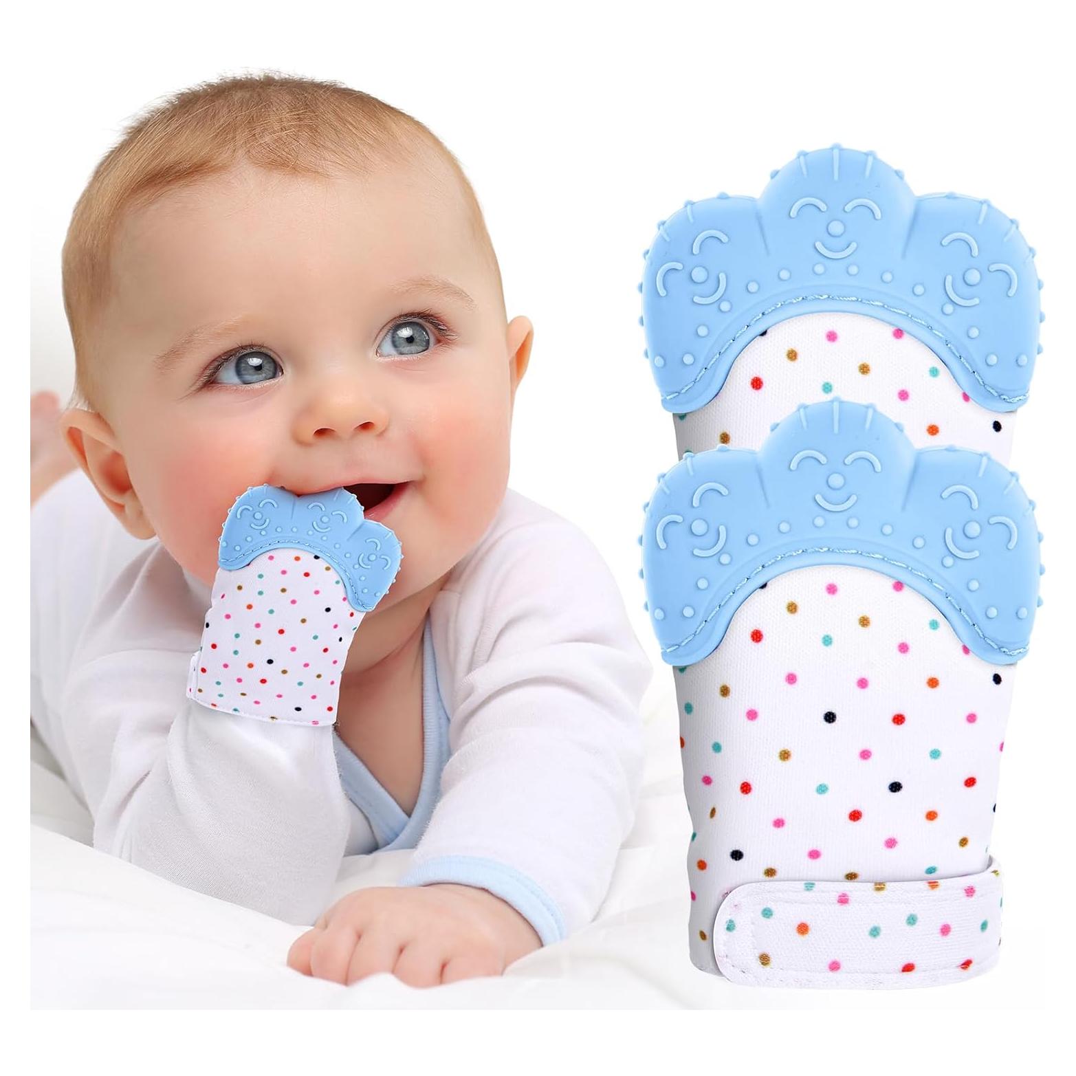 2 Mitones de Silicona para Dentición Infantil Vicloon Azul