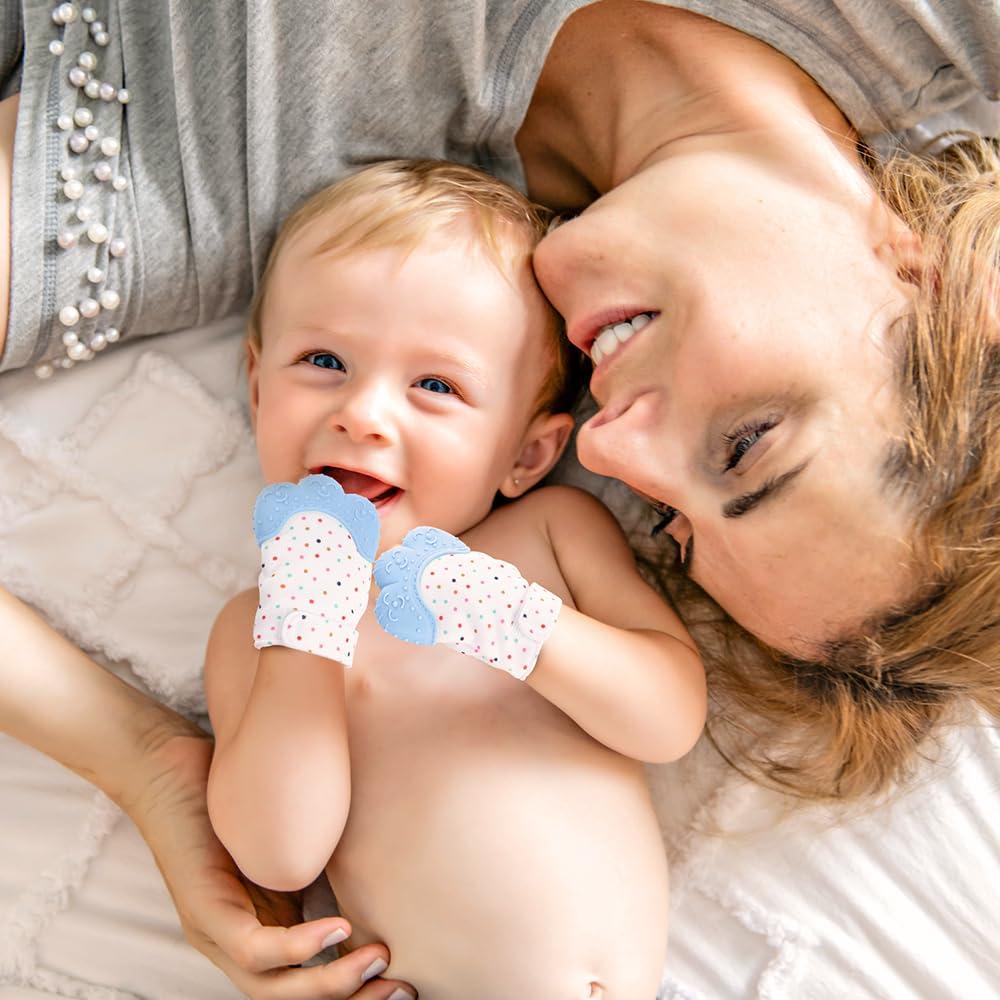 2 Mitones de Silicona para Dentición Infantil Vicloon Azul