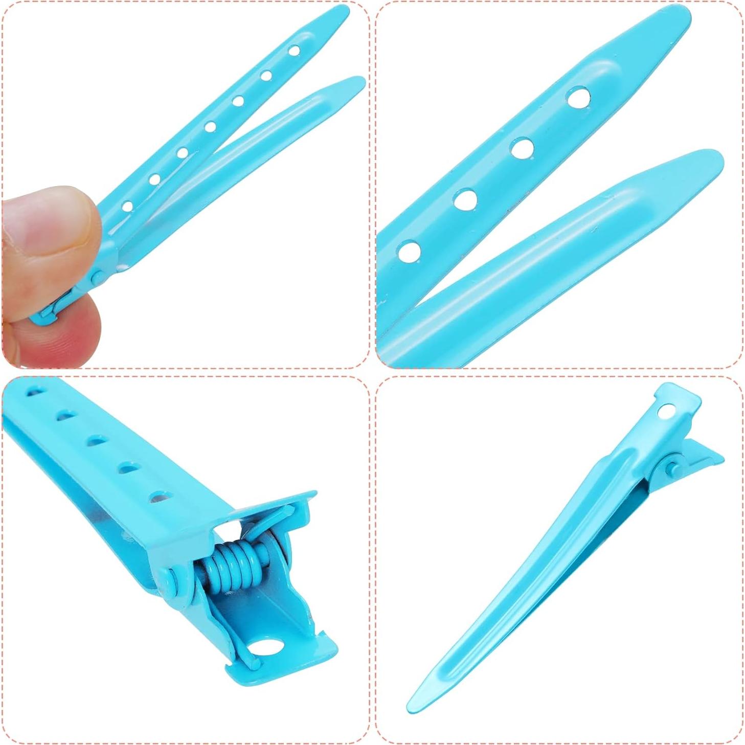 24 Clips de Pico de Pato Metal Antioxidante Bantoye 7 cm Azul