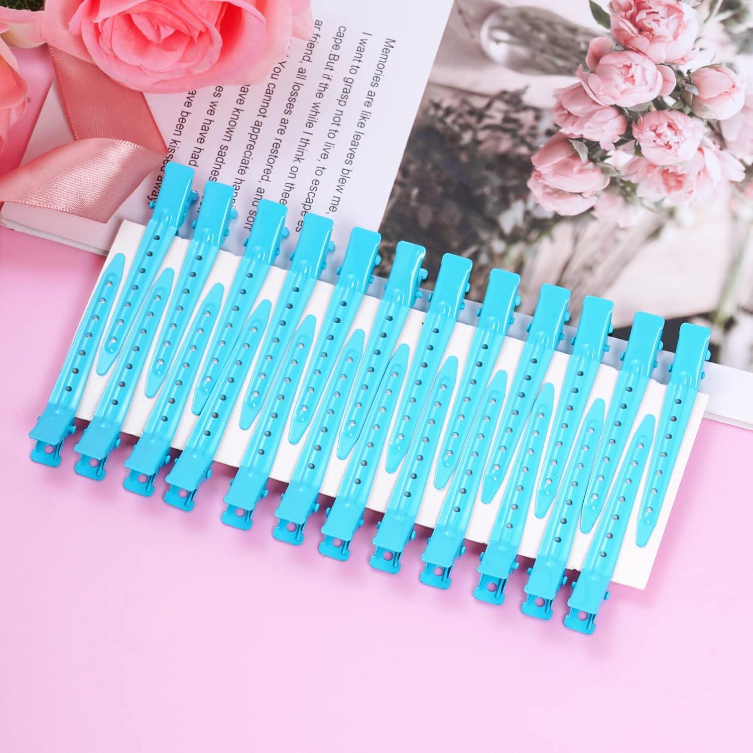 24 Clips de Pico de Pato Metal Antioxidante Bantoye 7 cm Azul