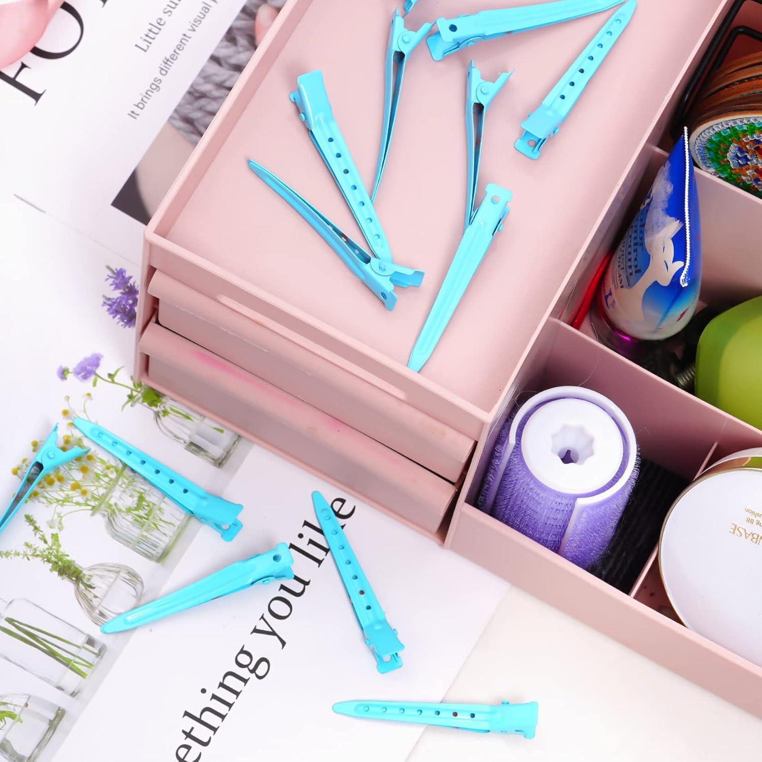 24 Clips de Pico de Pato Metal Antioxidante Bantoye 7 cm Azul