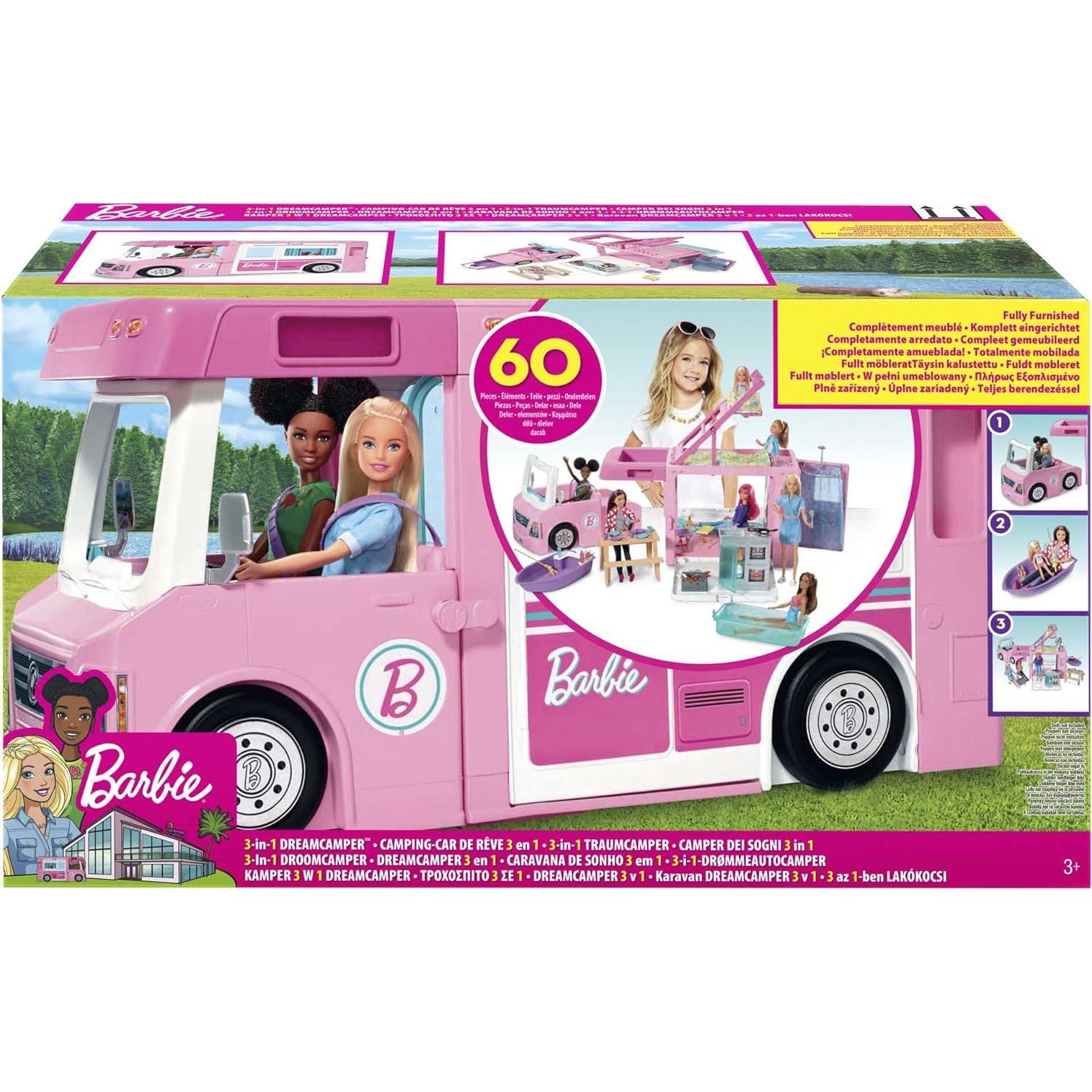 Camper Soñado 3-en-1 Barbie con Piscina y 60 Accesorios
