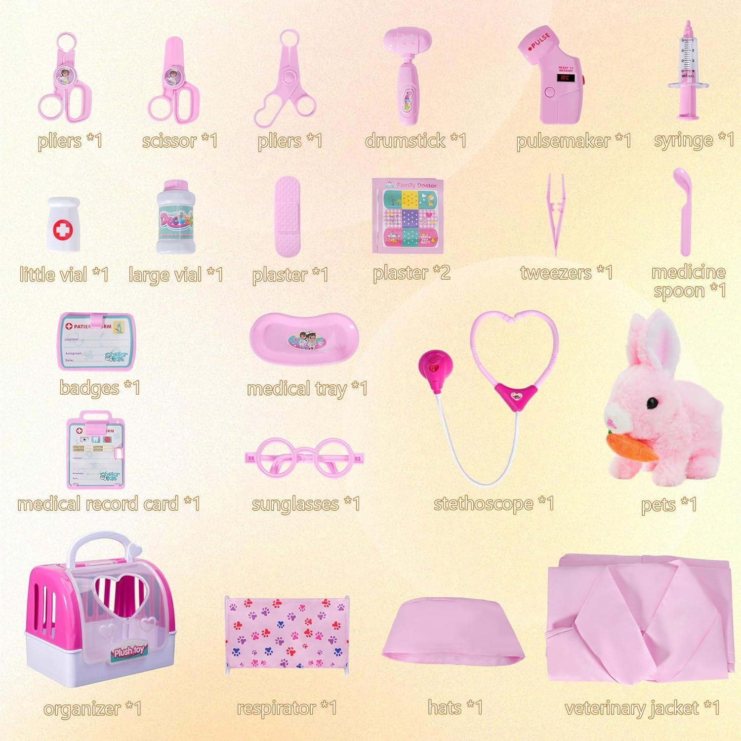 Kit de Doctor para Niños DWMTGS con Conejo Rosa - Juguete Educativo