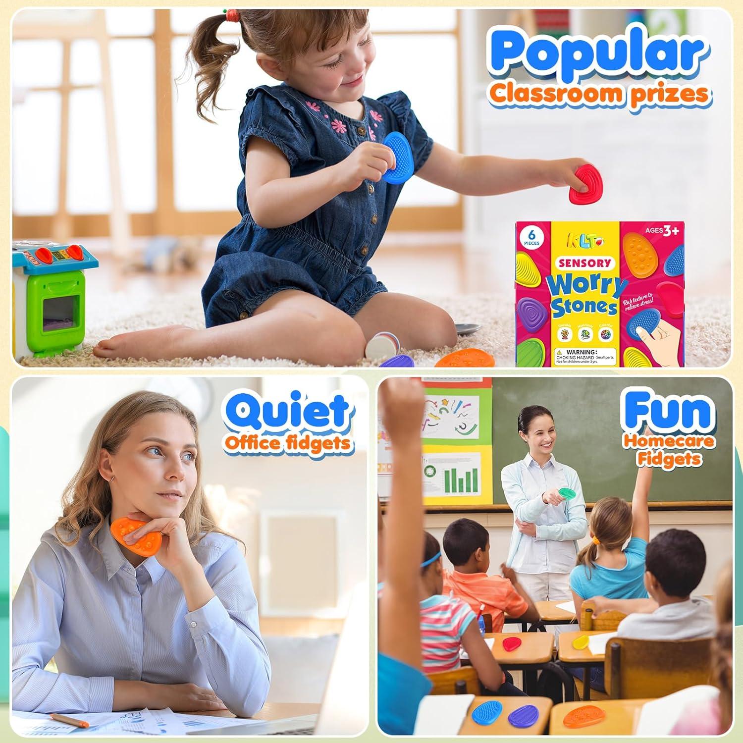 Juguetes Fidget Sensoriales KLT - Paquete de 6 Piedras Suaves