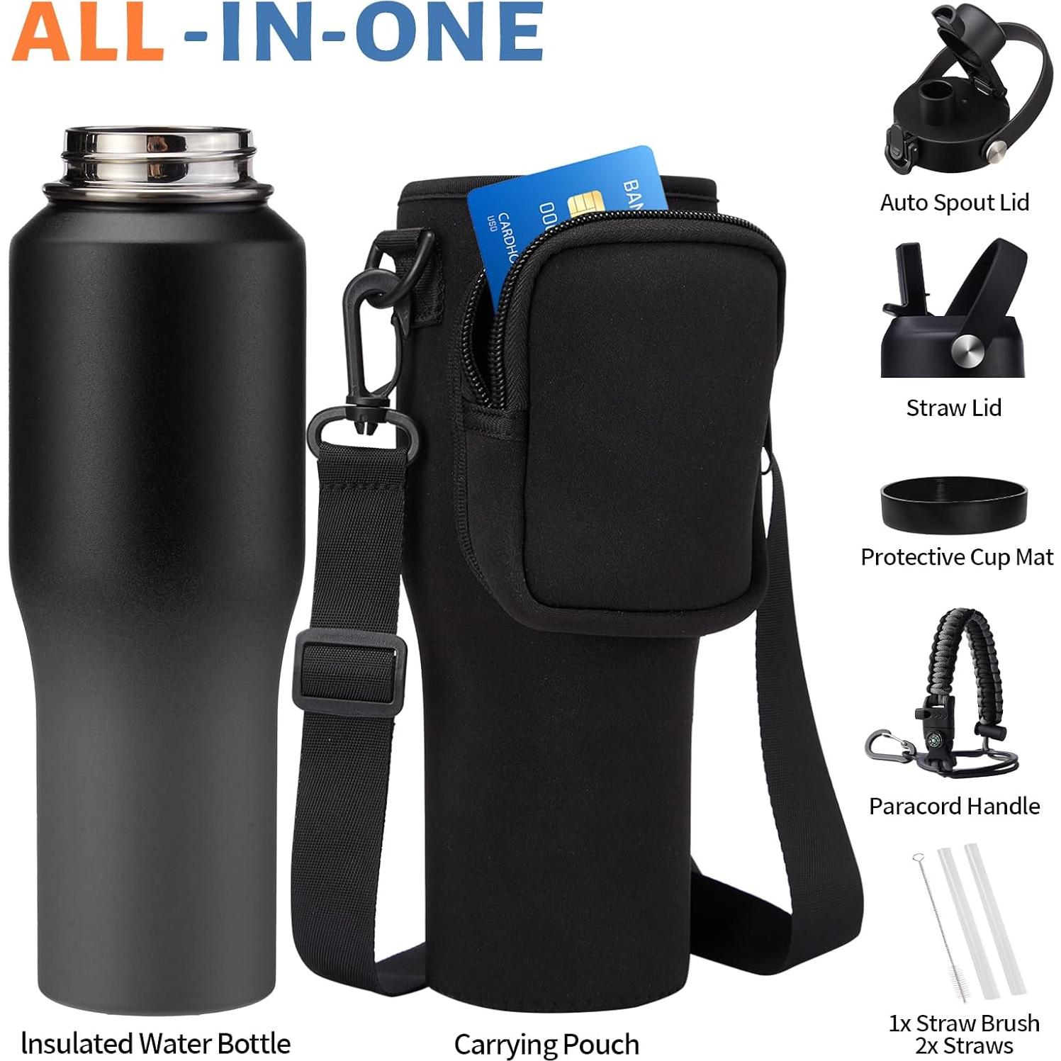 Botella de Agua Aislada RRYFOUR 0,95L con Pajilla y Asa