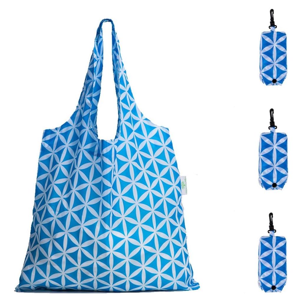 Bolsas de Compras Reutilizables HOLYLUCK Plegables 3 Flores Azules