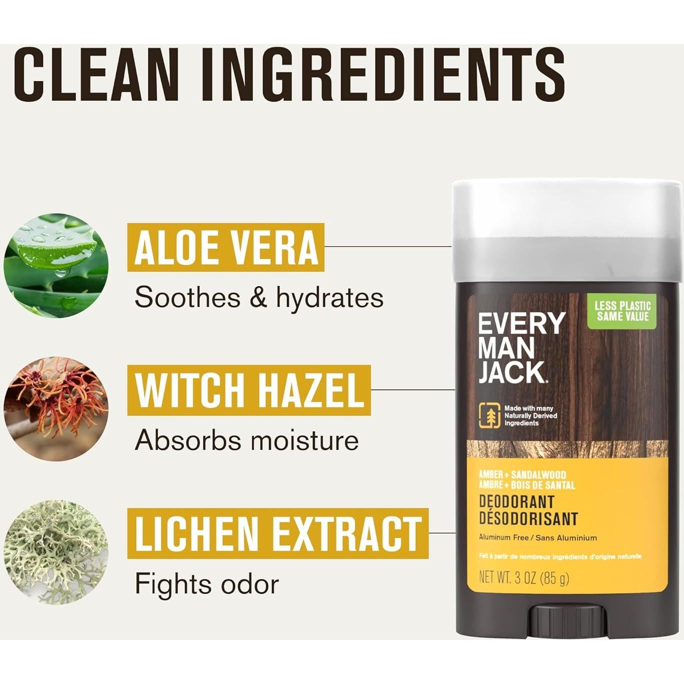 Desodorante Every Man Jack Ámbar + Sándalo 85g - Sin Aluminio