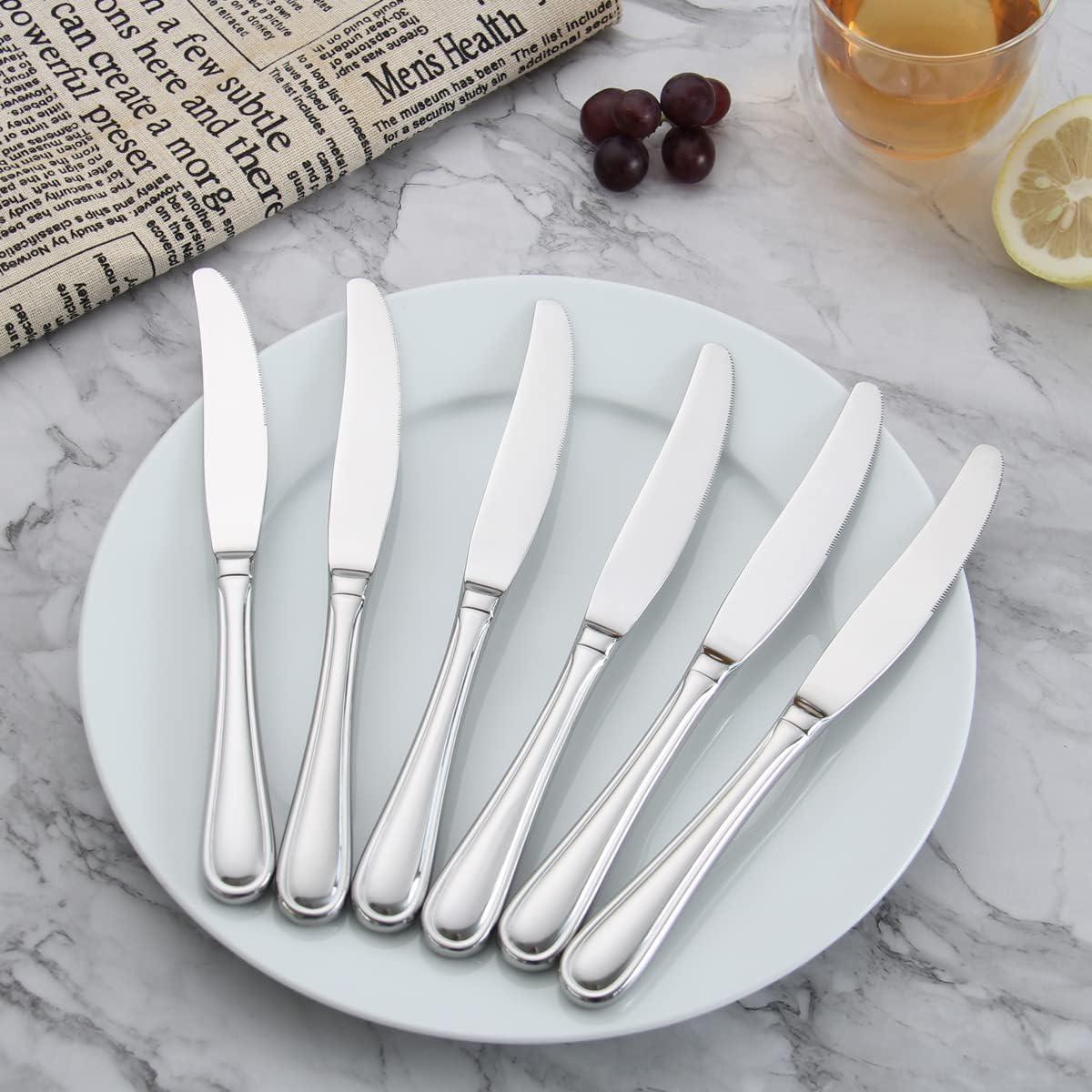 Juego de Cuchillos de Cena HISSF 6 Piezas Acero Inoxidable Plateado