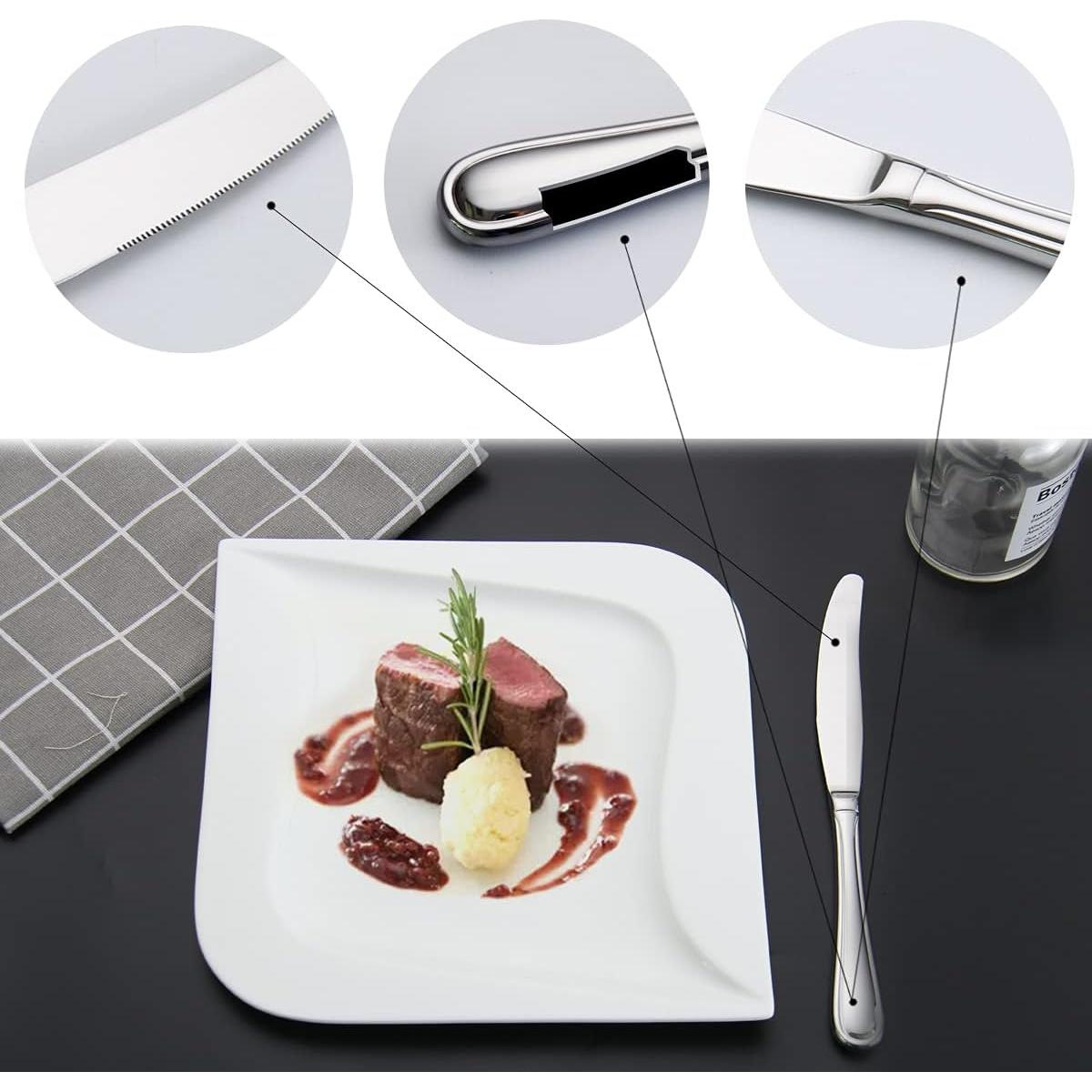 Juego de Cuchillos de Cena HISSF 6 Piezas Acero Inoxidable Plateado