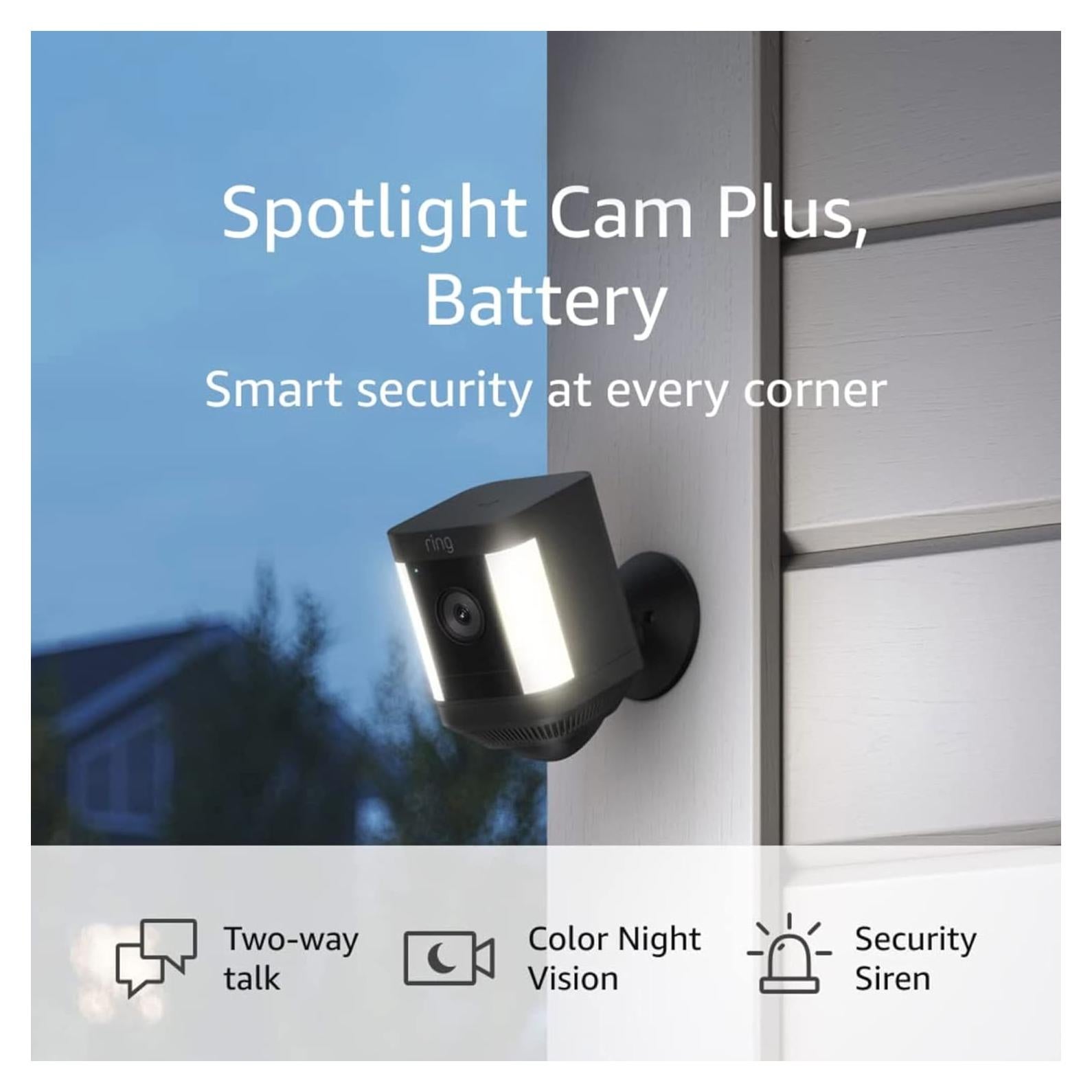 Ring Spotlight Cam Plus, Battery | Two-Way Talk, Color Night Vision, and Security Siren (2022 release) - Black