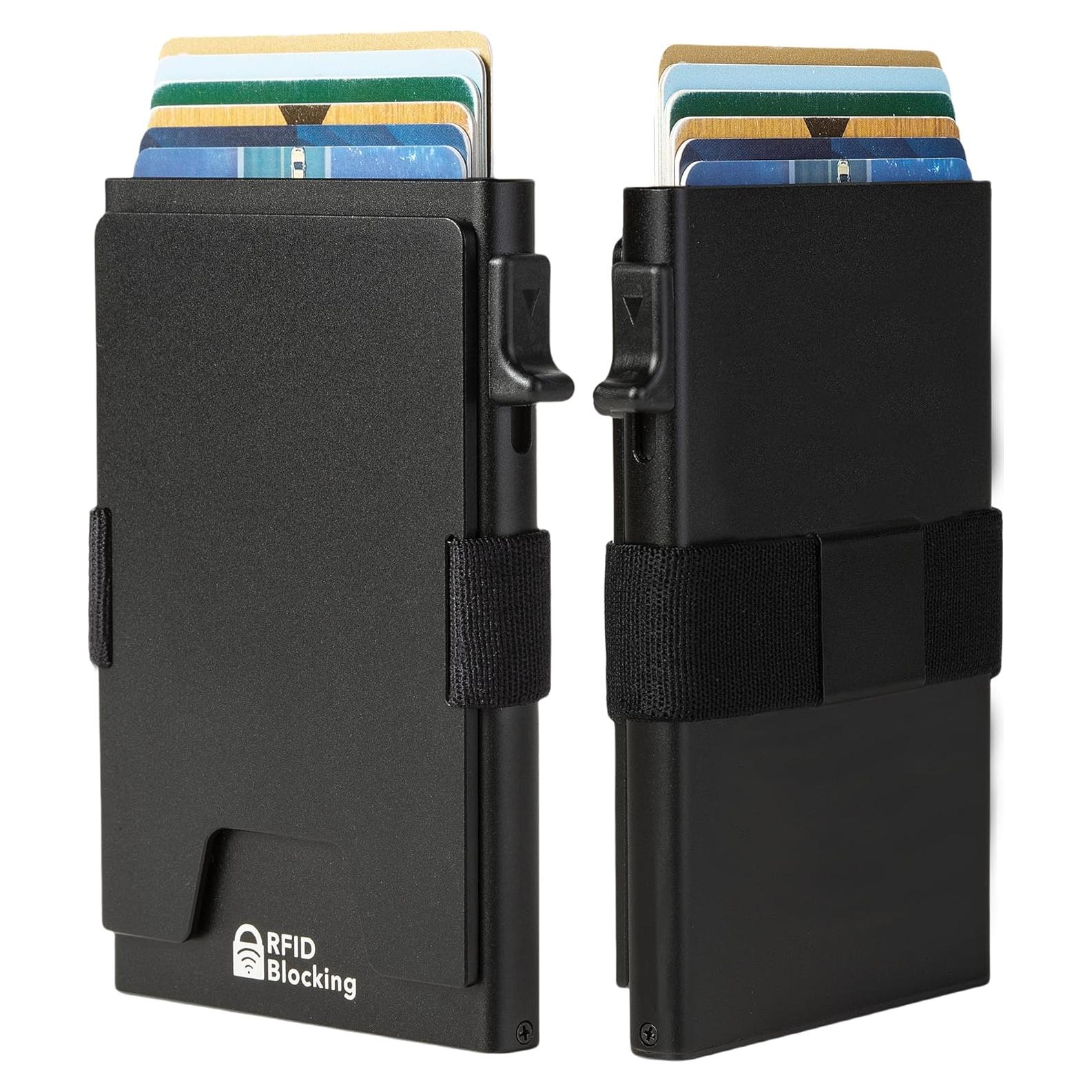 Billetera Minimalista Aluminio RFID Hombres Negro 12 Tarjetas