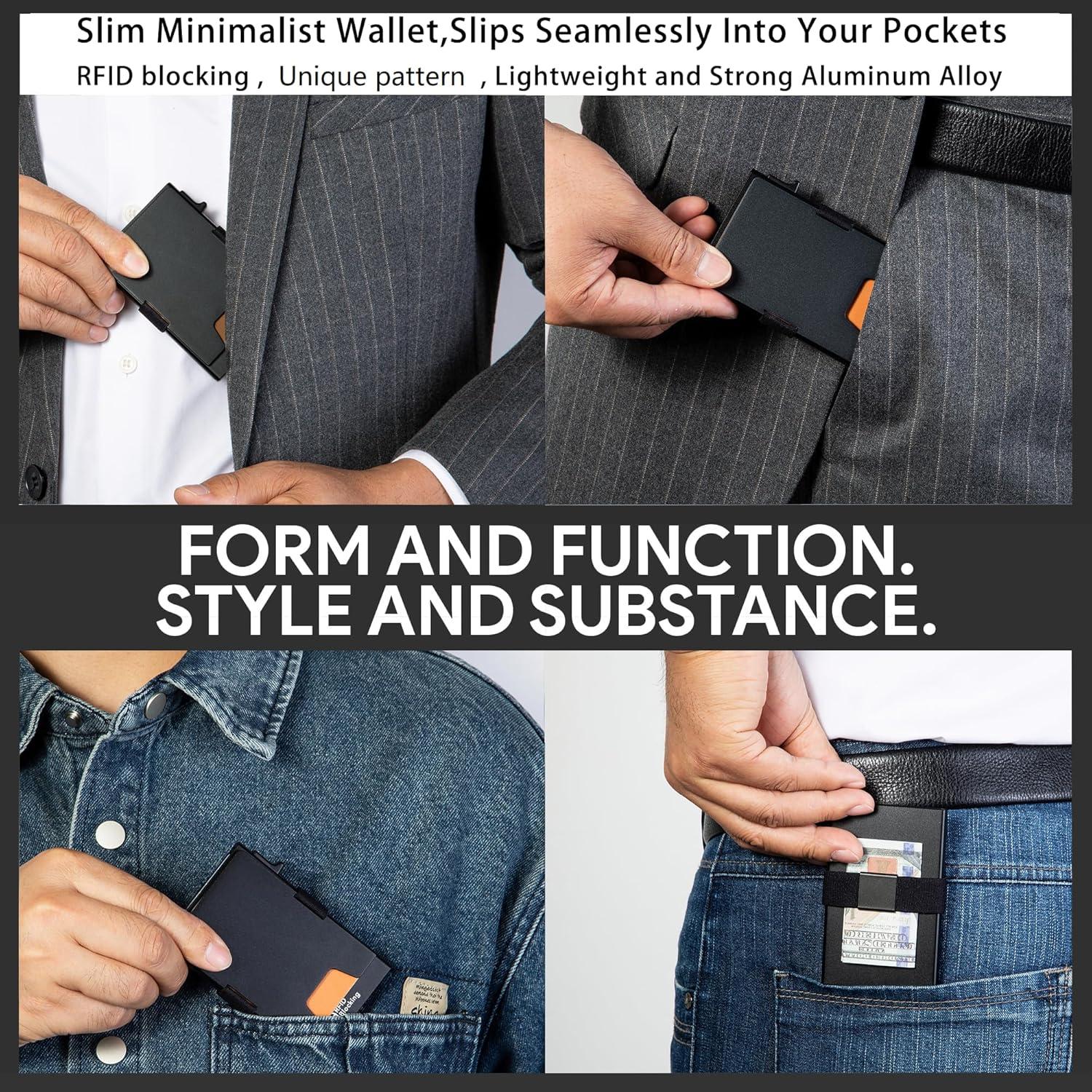 Billetera Minimalista Aluminio RFID Hombres Negro 12 Tarjetas