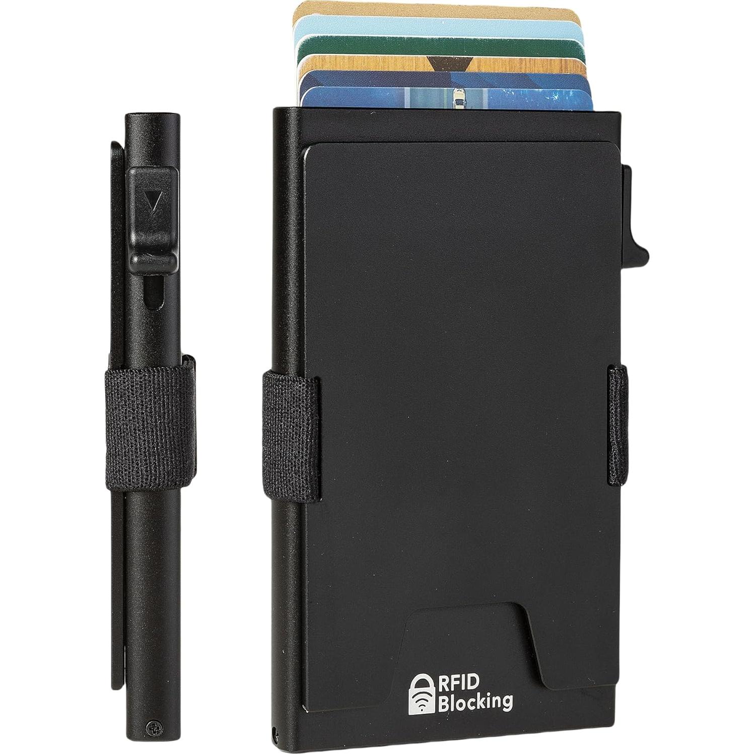 Billetera Minimalista Aluminio RFID Hombres Negro 12 Tarjetas