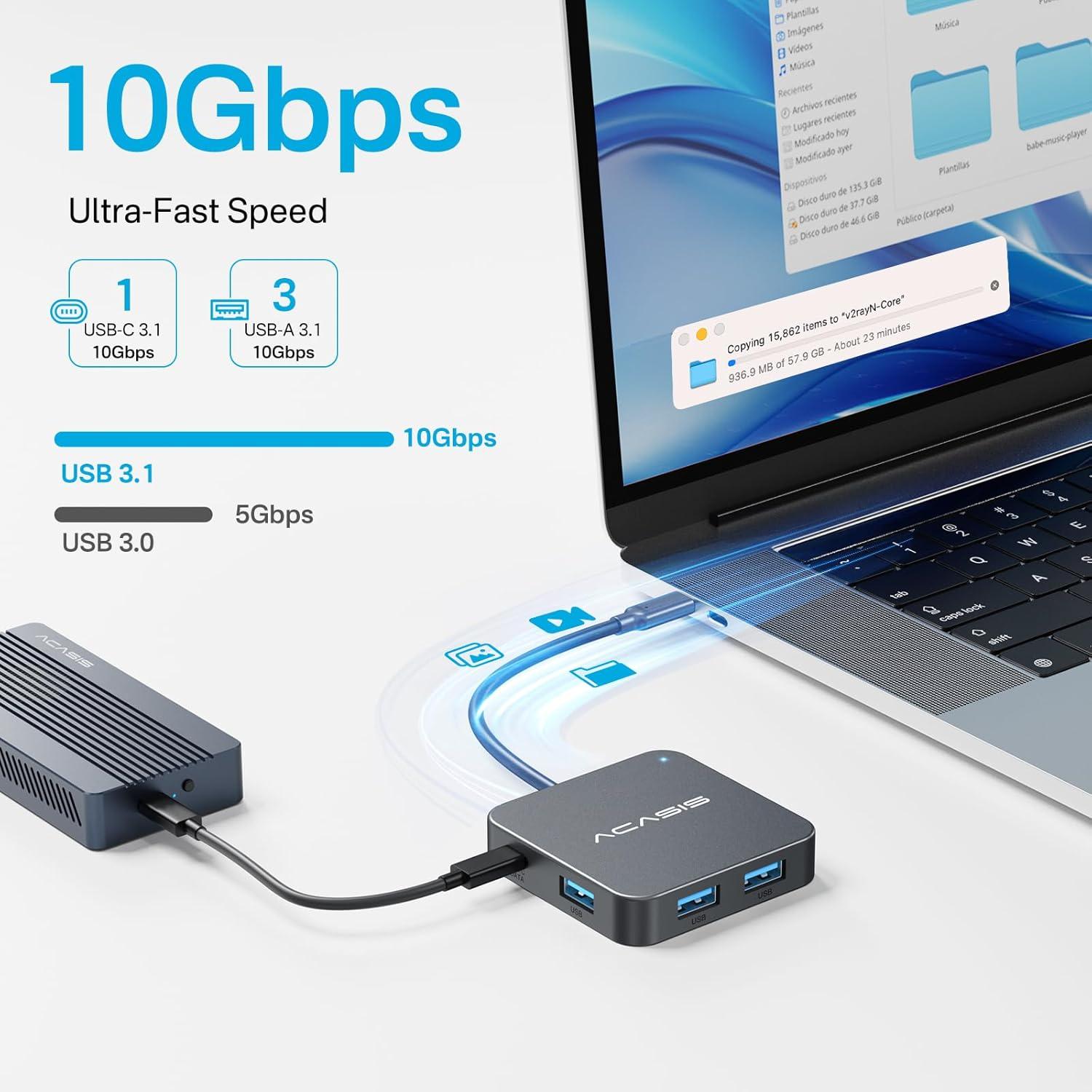 Hub USB C 6 en 1 ACASIS con HDMI 4K 60Hz y 100W