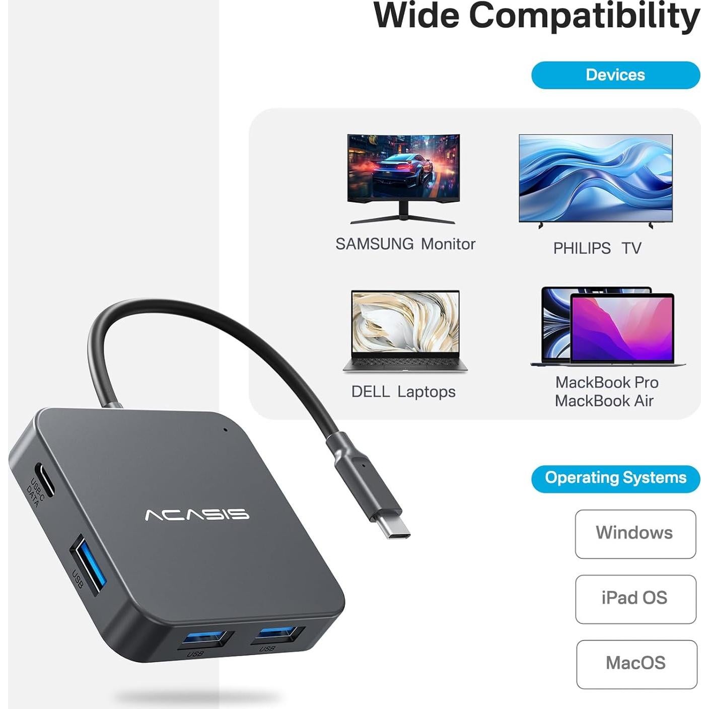 Hub USB C 6 en 1 ACASIS con HDMI 4K 60Hz y 100W