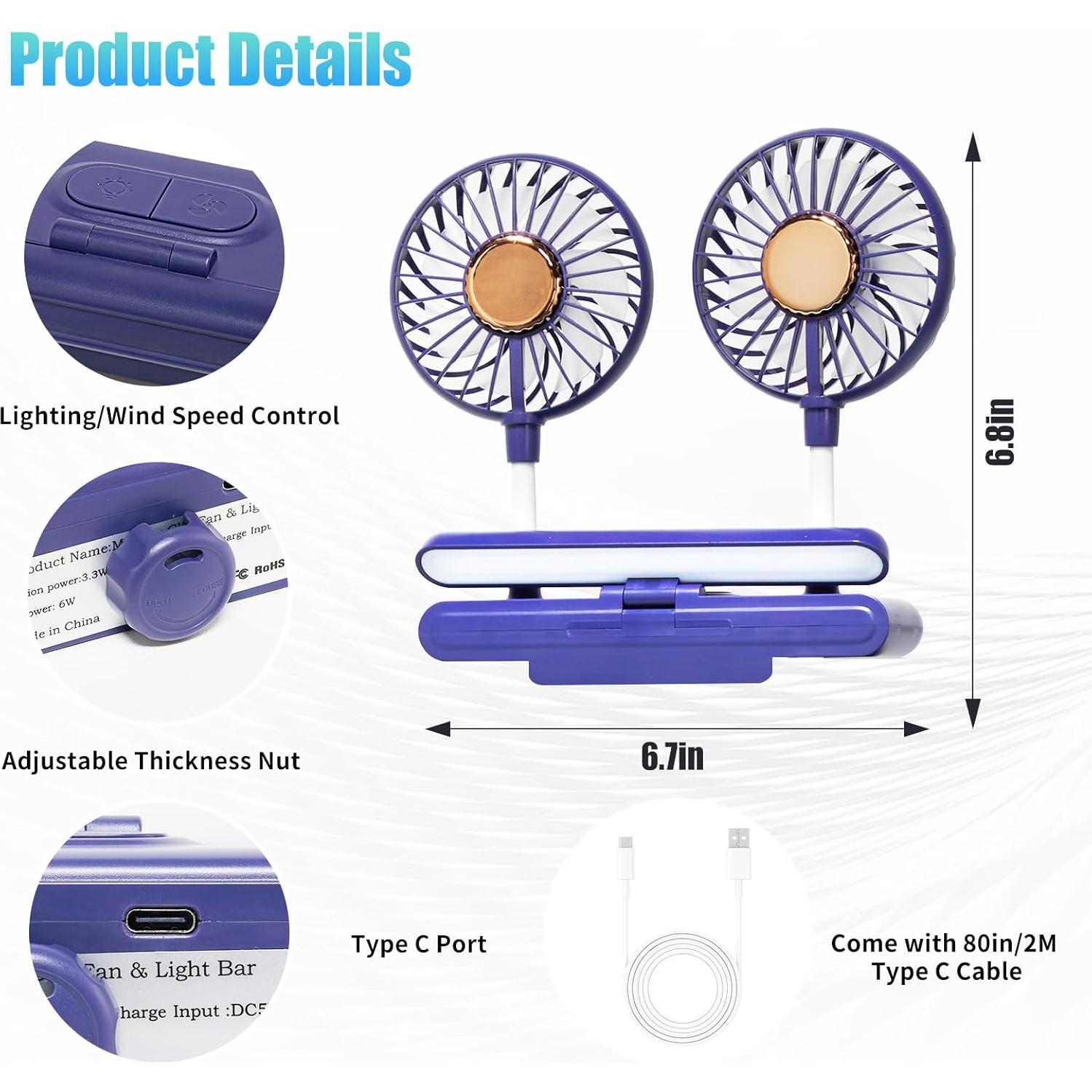 Ventilador de Escritorio THRRLY H26B con Luz LED y Clip