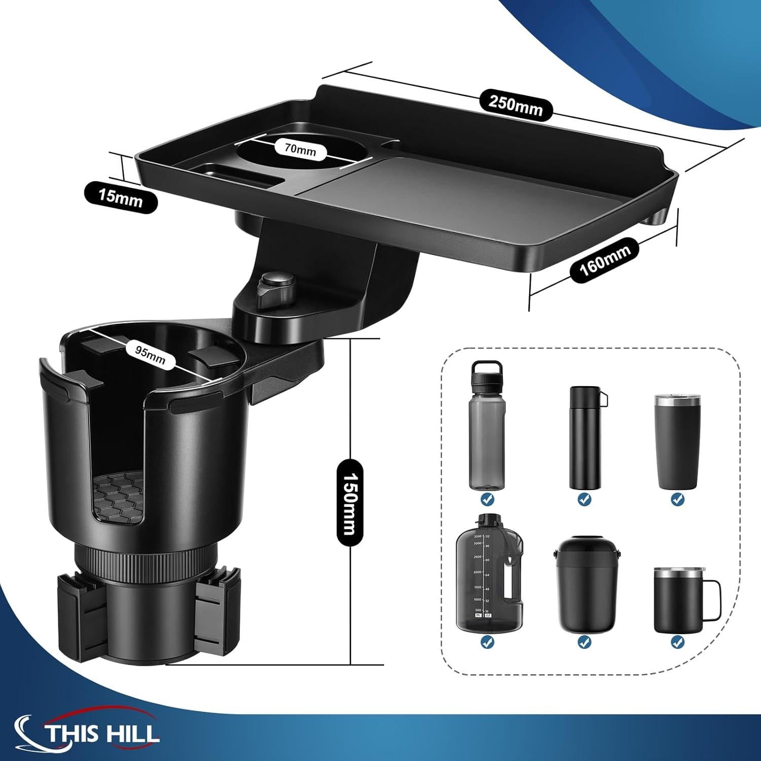 Soporte para Tazas de Coche This Hill 2 en 1 con Bandeja 360°