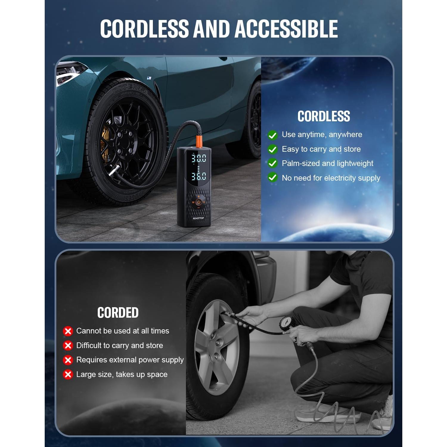 Compresor de Aire Portátil REHOTTOP Q7 160PSI Inalámbrico