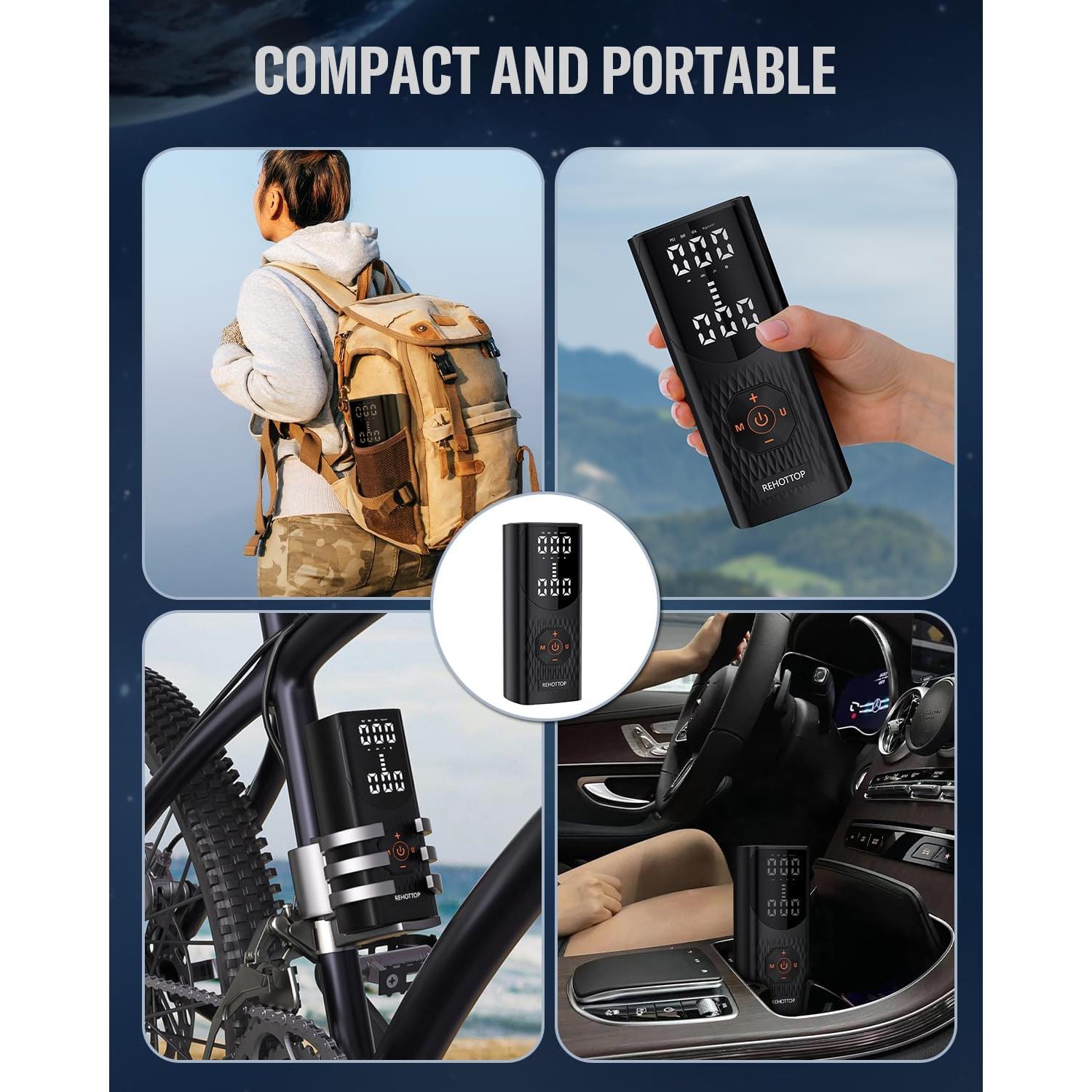 Compresor de Aire Portátil REHOTTOP Q7 160PSI Inalámbrico