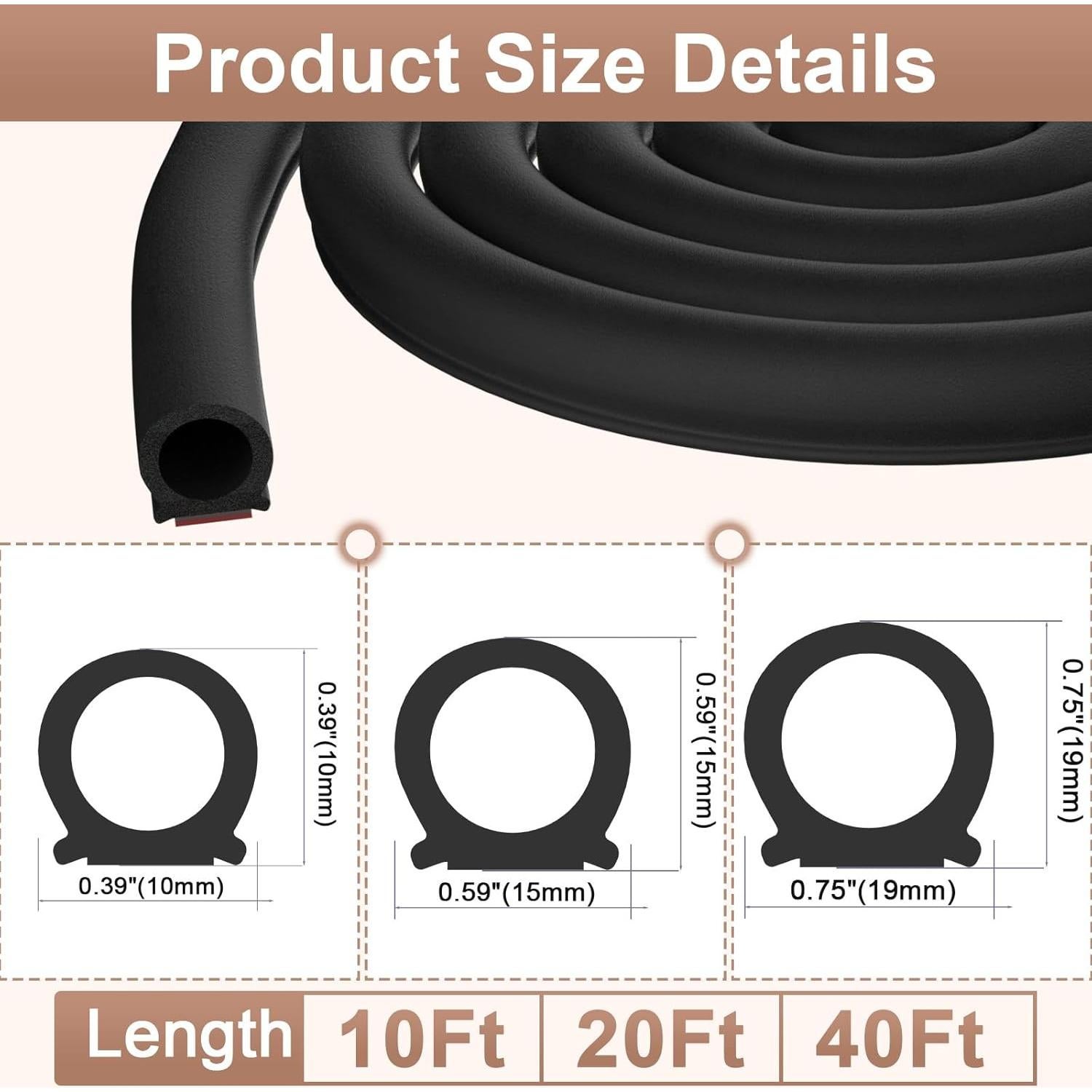 Tira de Sello de Goma EPDM 3.0m Alophoty para Puertas y Ventanas