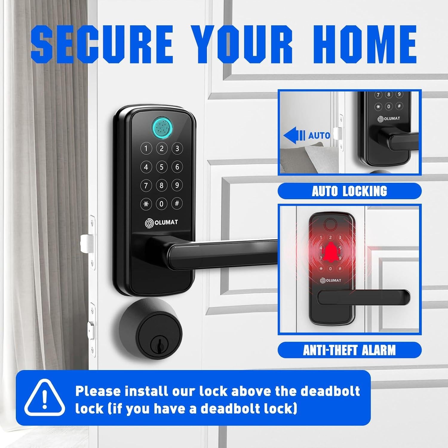 Cerradura Inteligente OLUMAT B28 Negra con Huella y Wi-Fi