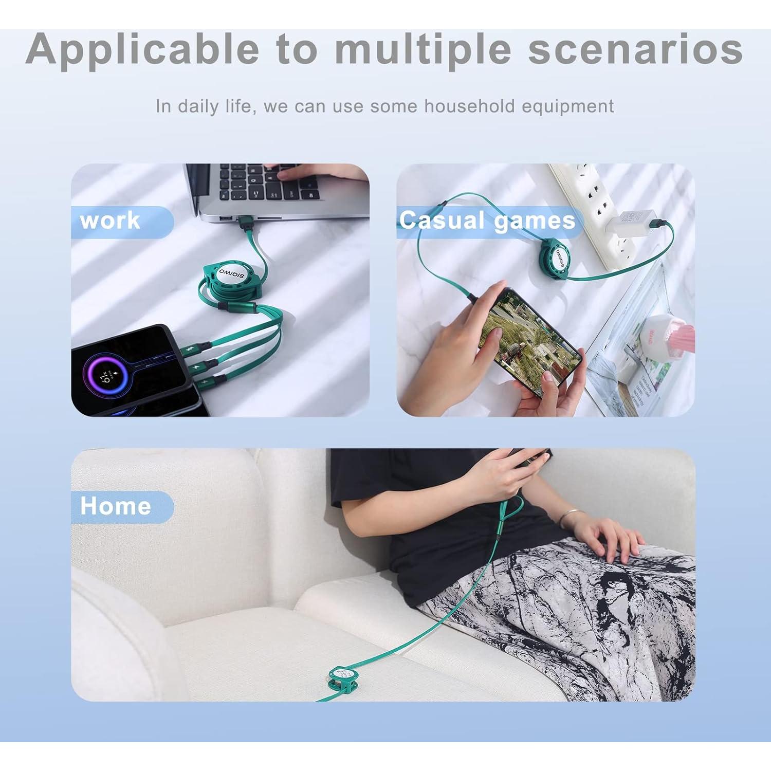 Cable Retráctil Multi USB C SIQIWO 1m 3 en 1 Carga Rápida