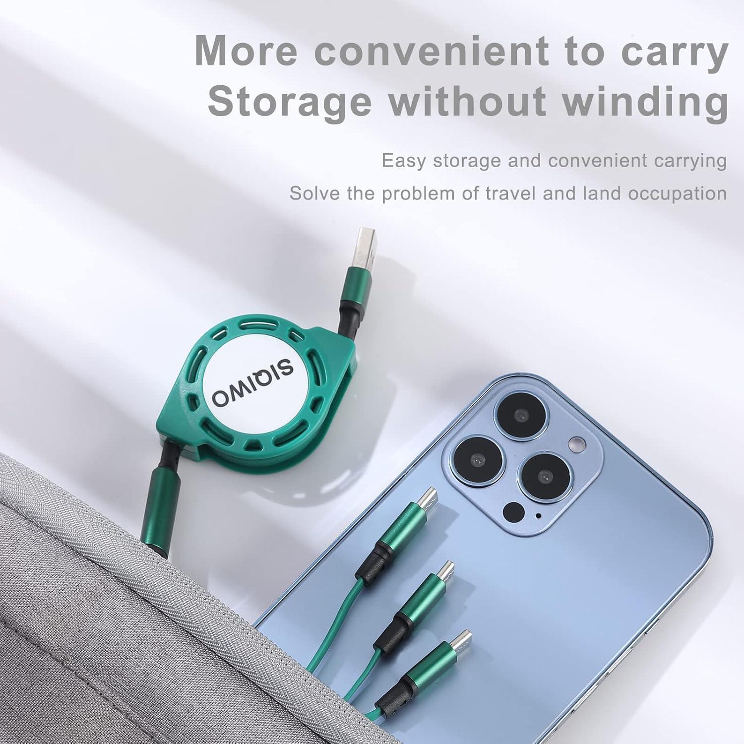 Cable Retráctil Multi USB C SIQIWO 1m 3 en 1 Carga Rápida