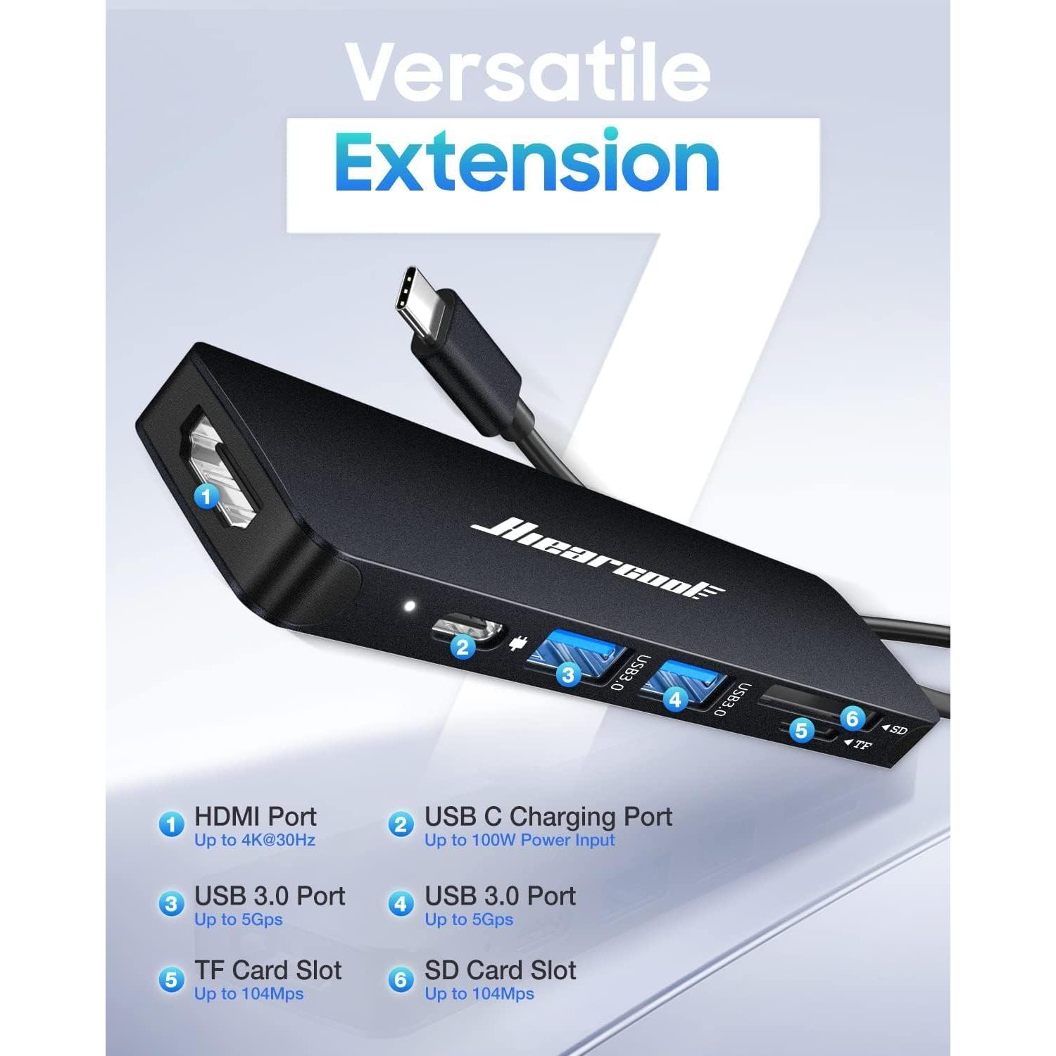 Hub USB C Hiearcool Adaptador Multi-Puerto 4K HDMI Negro