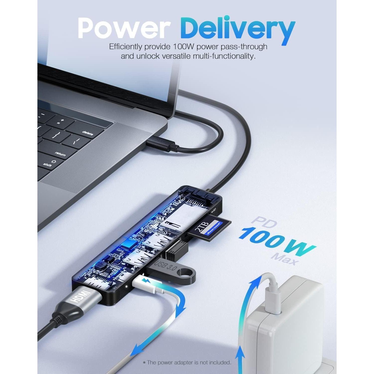 Hub USB C Hiearcool Adaptador Multi-Puerto 4K HDMI Negro