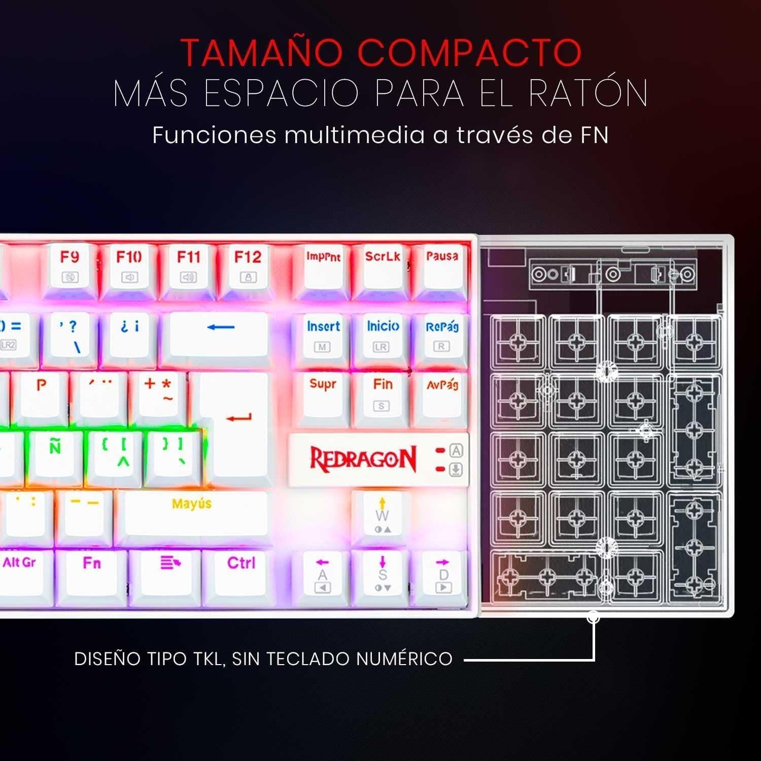 Teclado Mecánico Redragon K552 Compacto 87 Teclas RGB Blanco