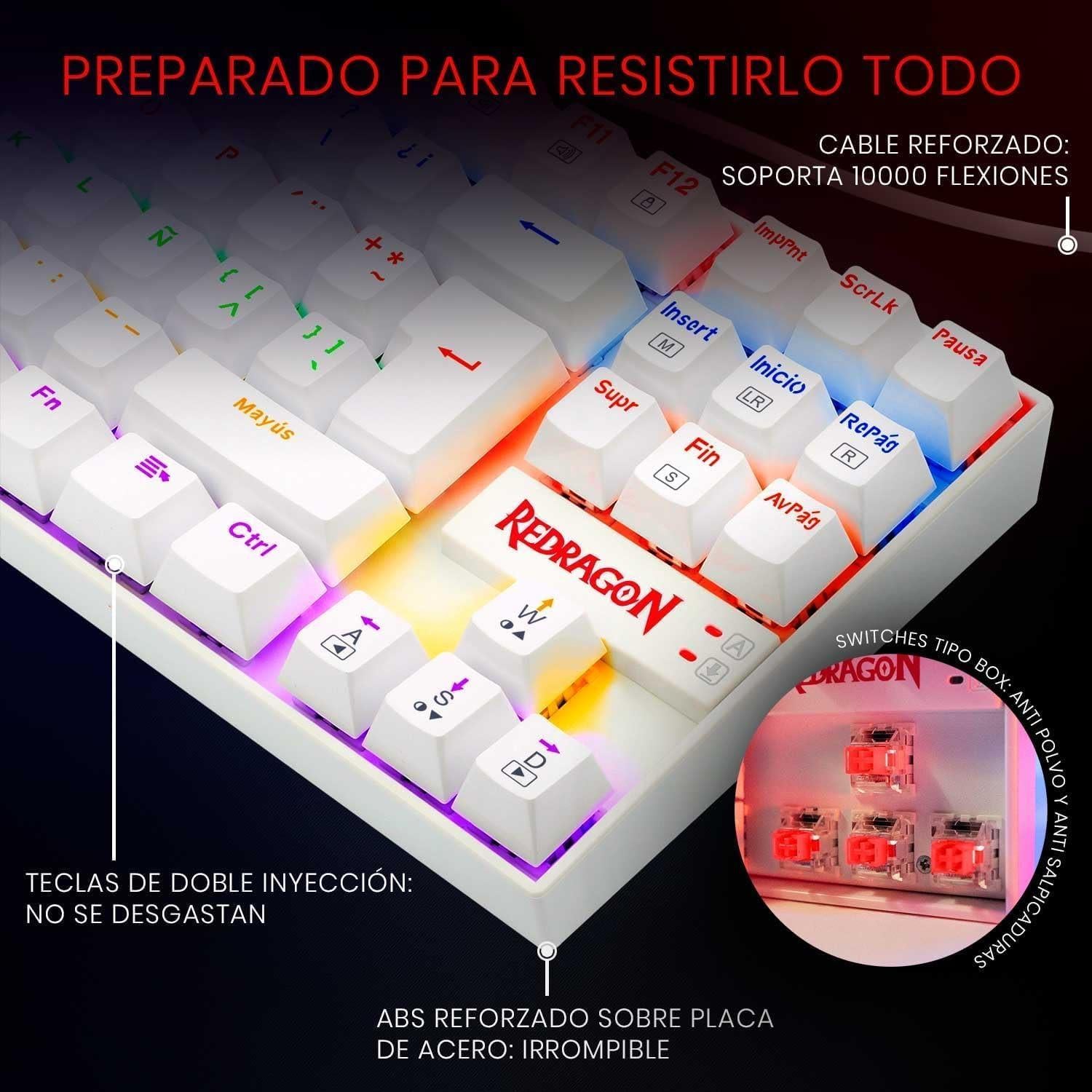 Teclado Mecánico Redragon K552 Compacto 87 Teclas RGB Blanco