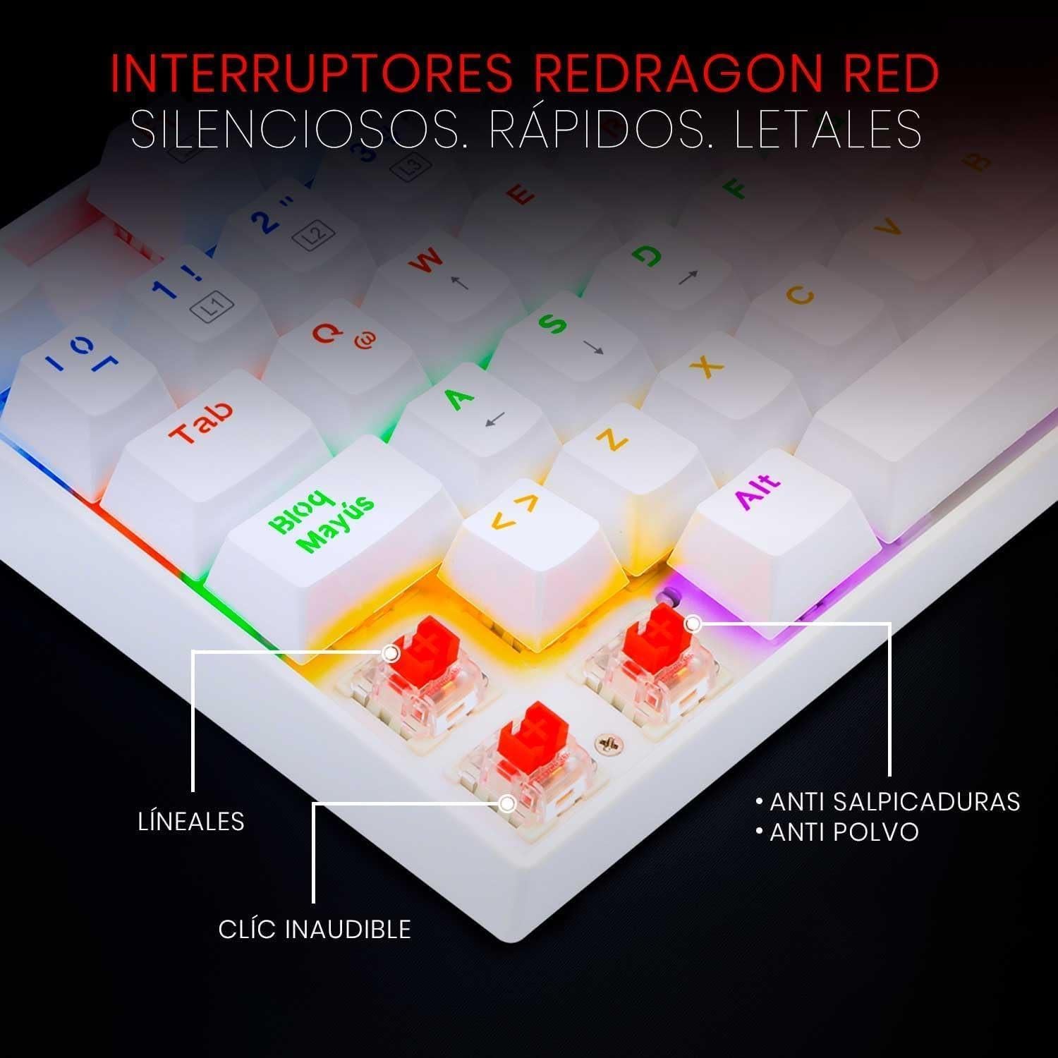 Teclado Mecánico Redragon K552 Compacto 87 Teclas RGB Blanco