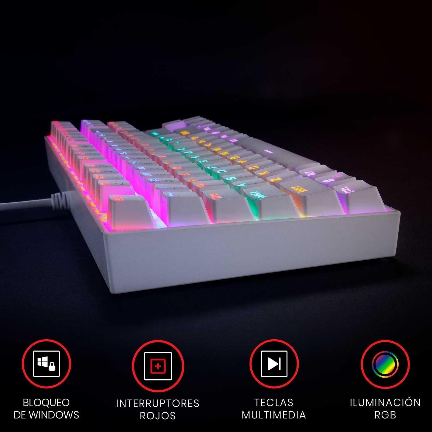 Teclado Mecánico Redragon K552 Compacto 87 Teclas RGB Blanco
