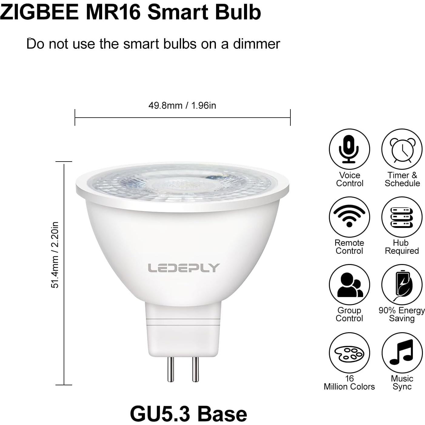 Bombilla LED inteligente Zigbee LEDEPLY MR16 5W regulable 2 unidades