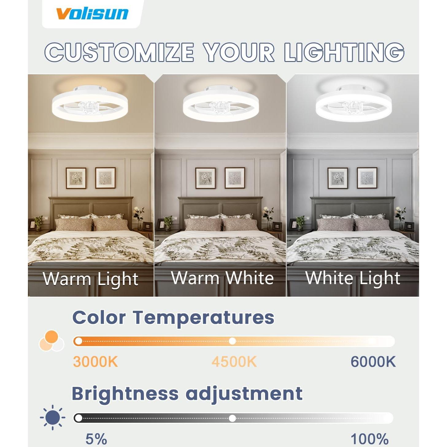 Ventilador de Techo VOLISUN 33 cm con Luz LED y Control Remoto