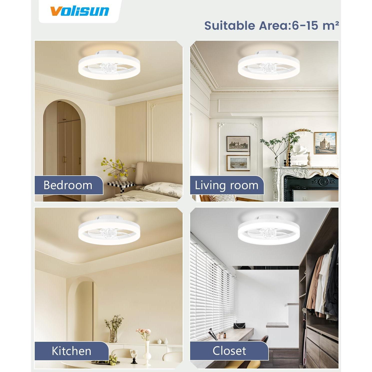 Ventilador de Techo VOLISUN 33 cm con Luz LED y Control Remoto