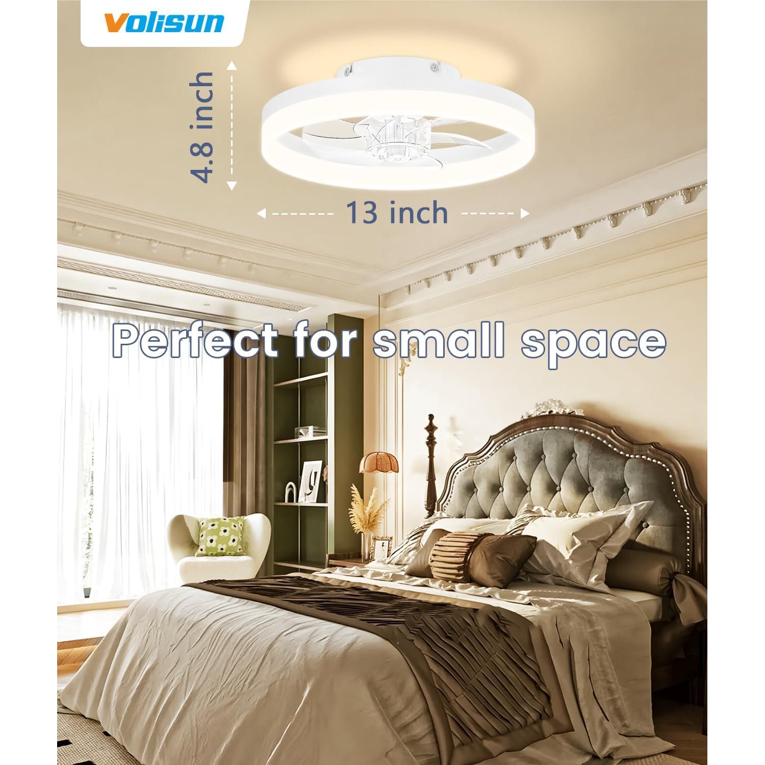 Ventilador de Techo VOLISUN 33 cm con Luz LED y Control Remoto