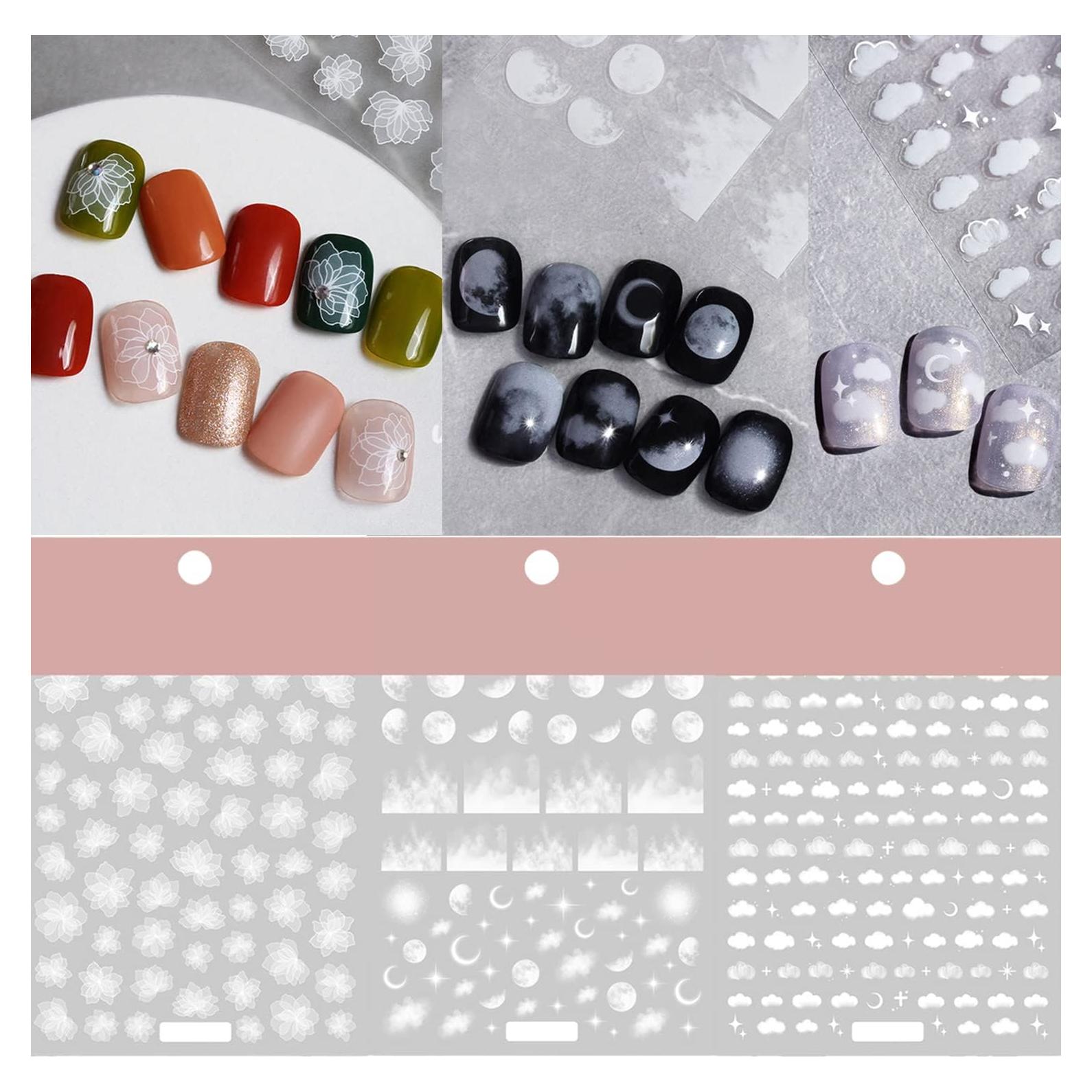 Calcomanías de Uñas 3D TPhaelay Cielo Nocturno Flores 13x9.3cm