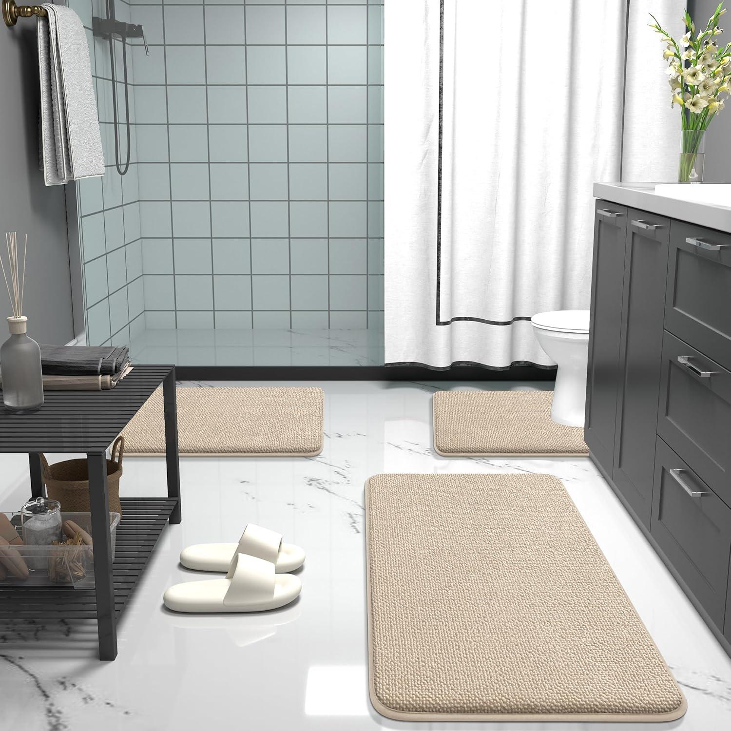 Alfombra de Baño OLANLY Espuma de Memoria Beige 61x41 cm
