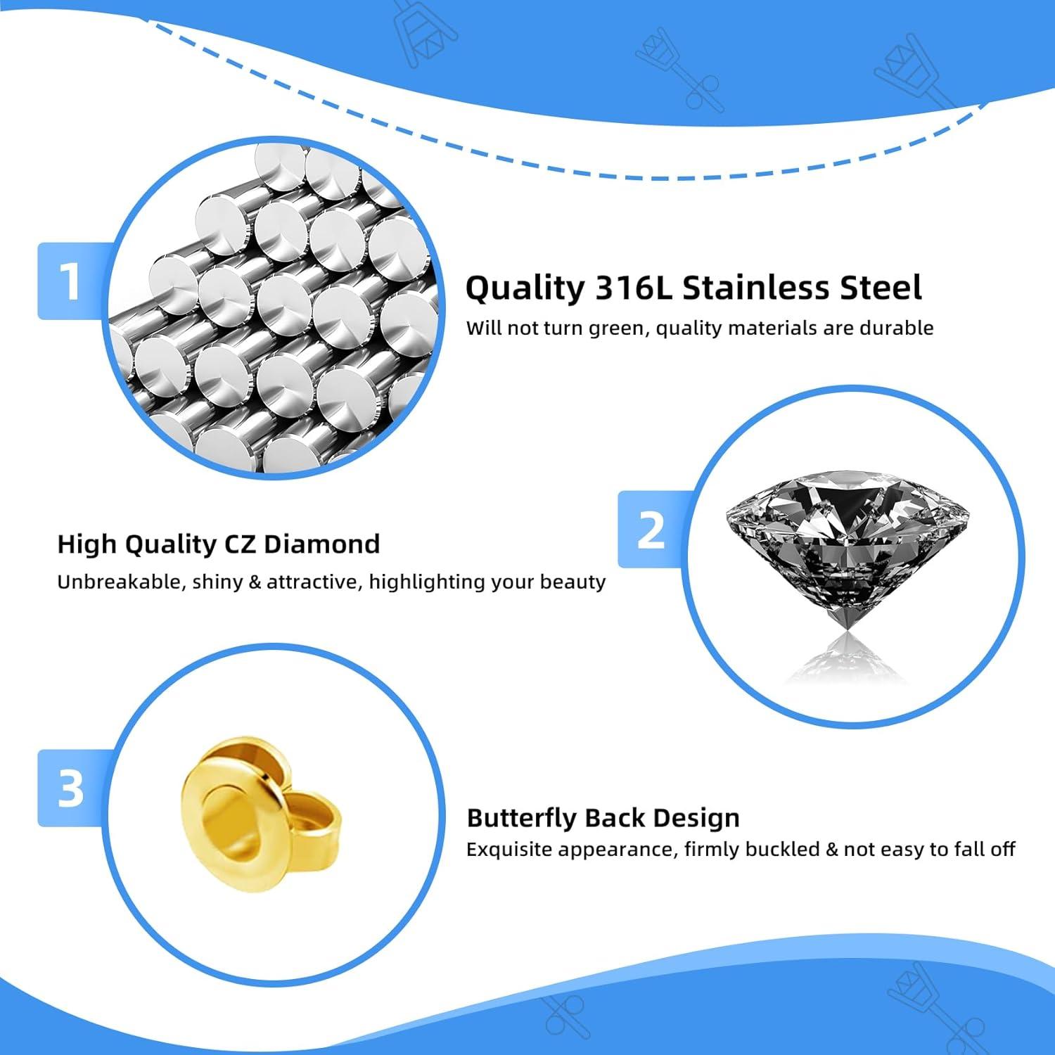 Kit de Piercing de Oreja Novopiercing 24 Piezas - 8 Aretes CZ