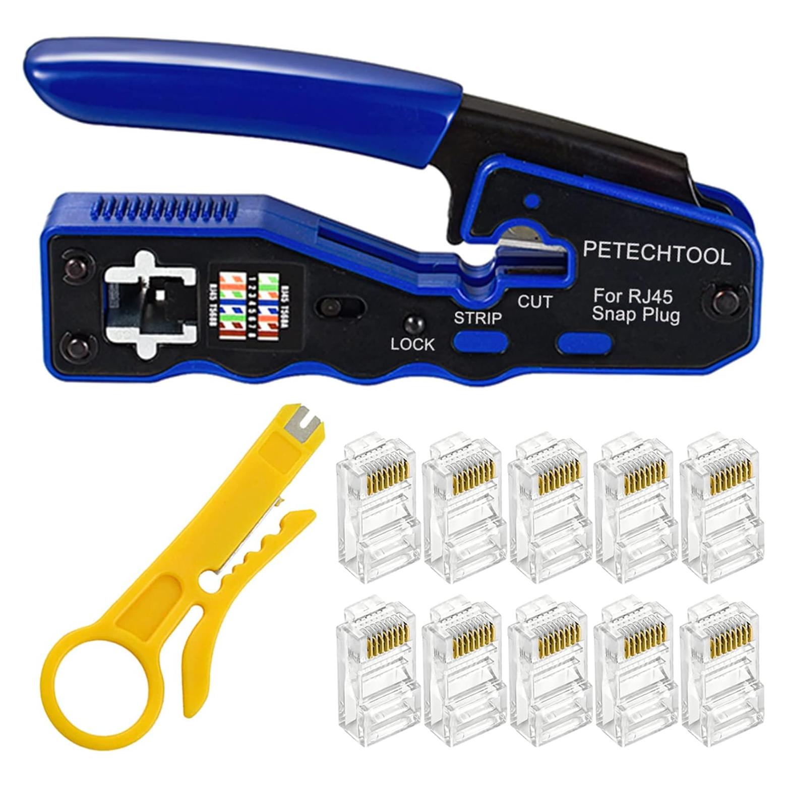 Kit de Crimpado RJ45 PETECHTOOL con Pelacables y 10 Conectores