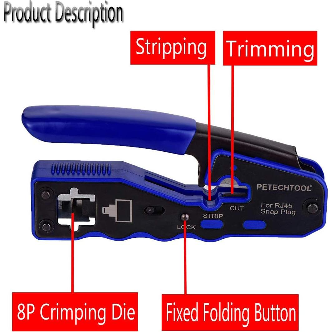 Kit de Crimpado RJ45 PETECHTOOL con Pelacables y 10 Conectores