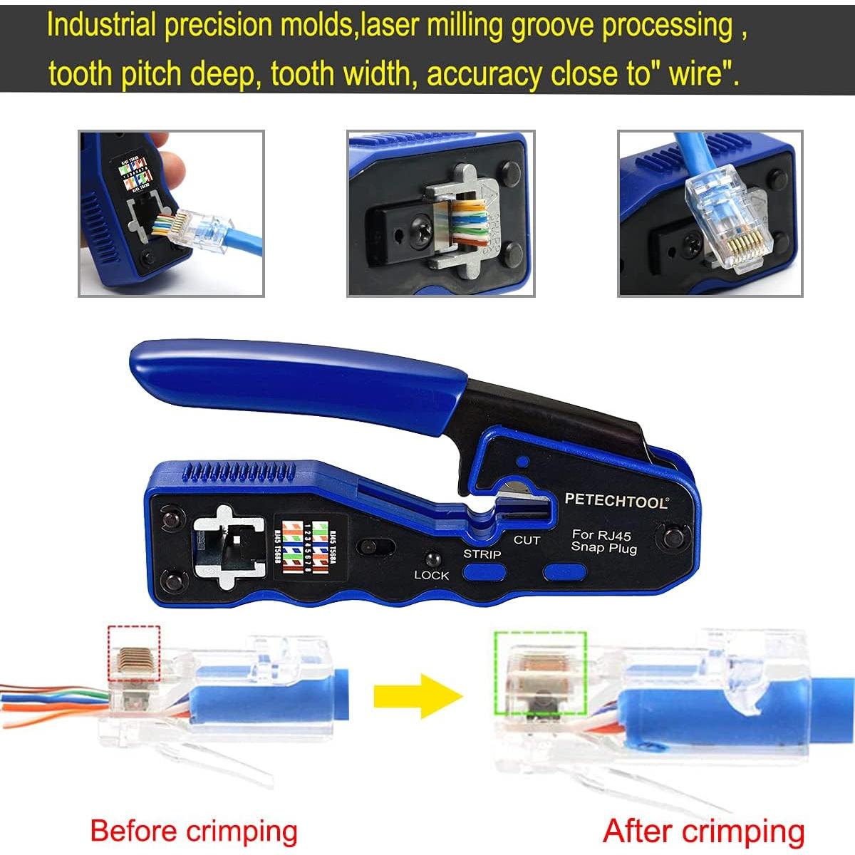 Kit de Crimpado RJ45 PETECHTOOL con Pelacables y 10 Conectores