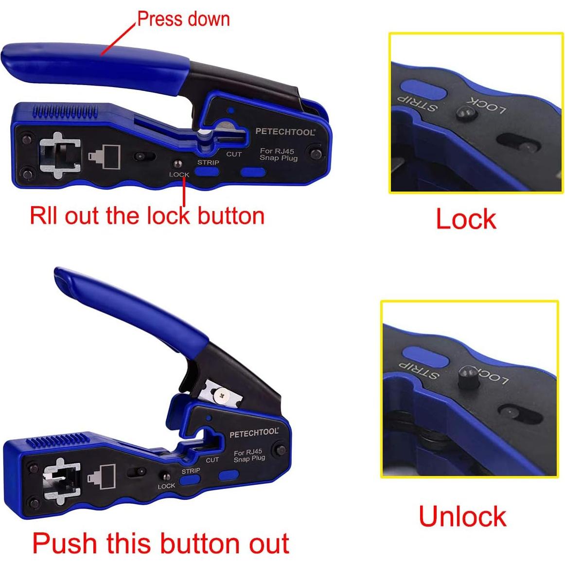 Kit de Crimpado RJ45 PETECHTOOL con Pelacables y 10 Conectores