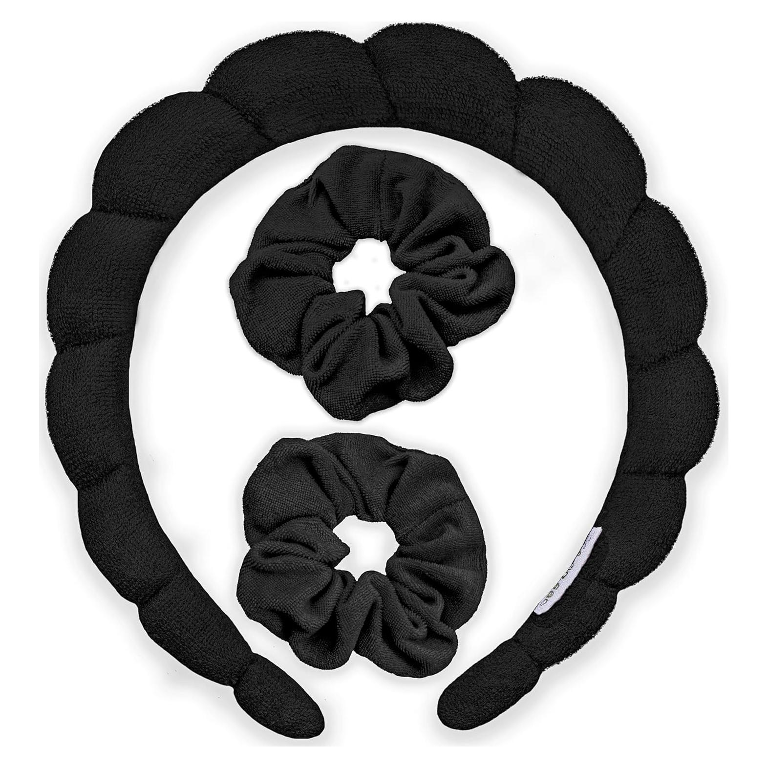 Diadema Puffy Spa y Muñequera Frog Sac - Cuidado de Piel Negro