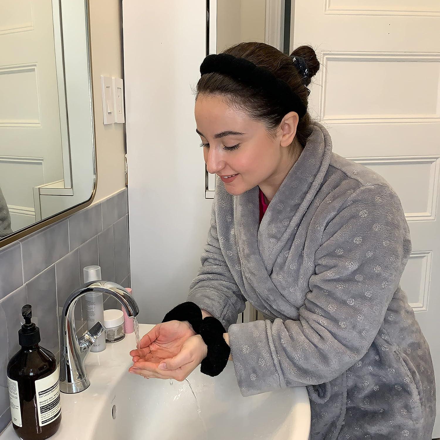 Diadema Puffy Spa y Muñequera Frog Sac - Cuidado de Piel Negro