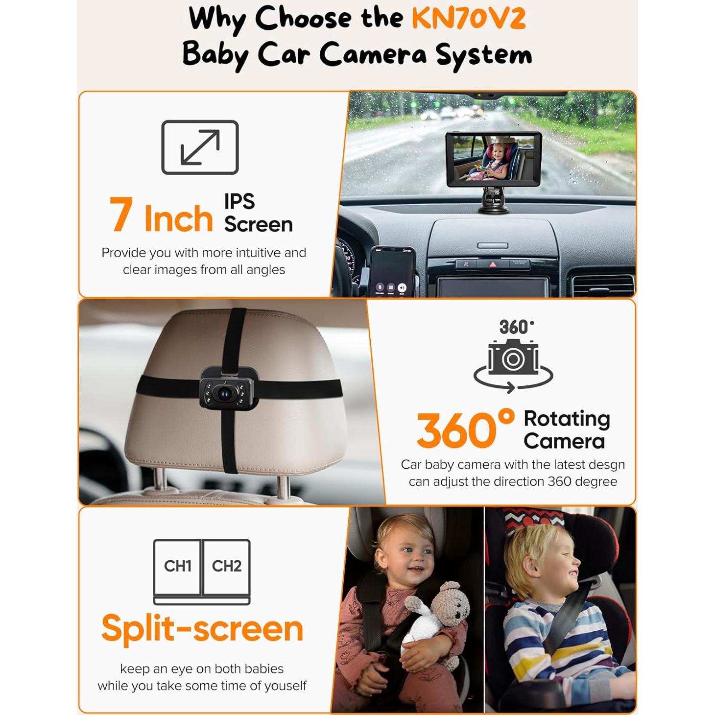 Cámara para Bebés Kidsneed KN70V2 con Pantalla HD 7" Doble